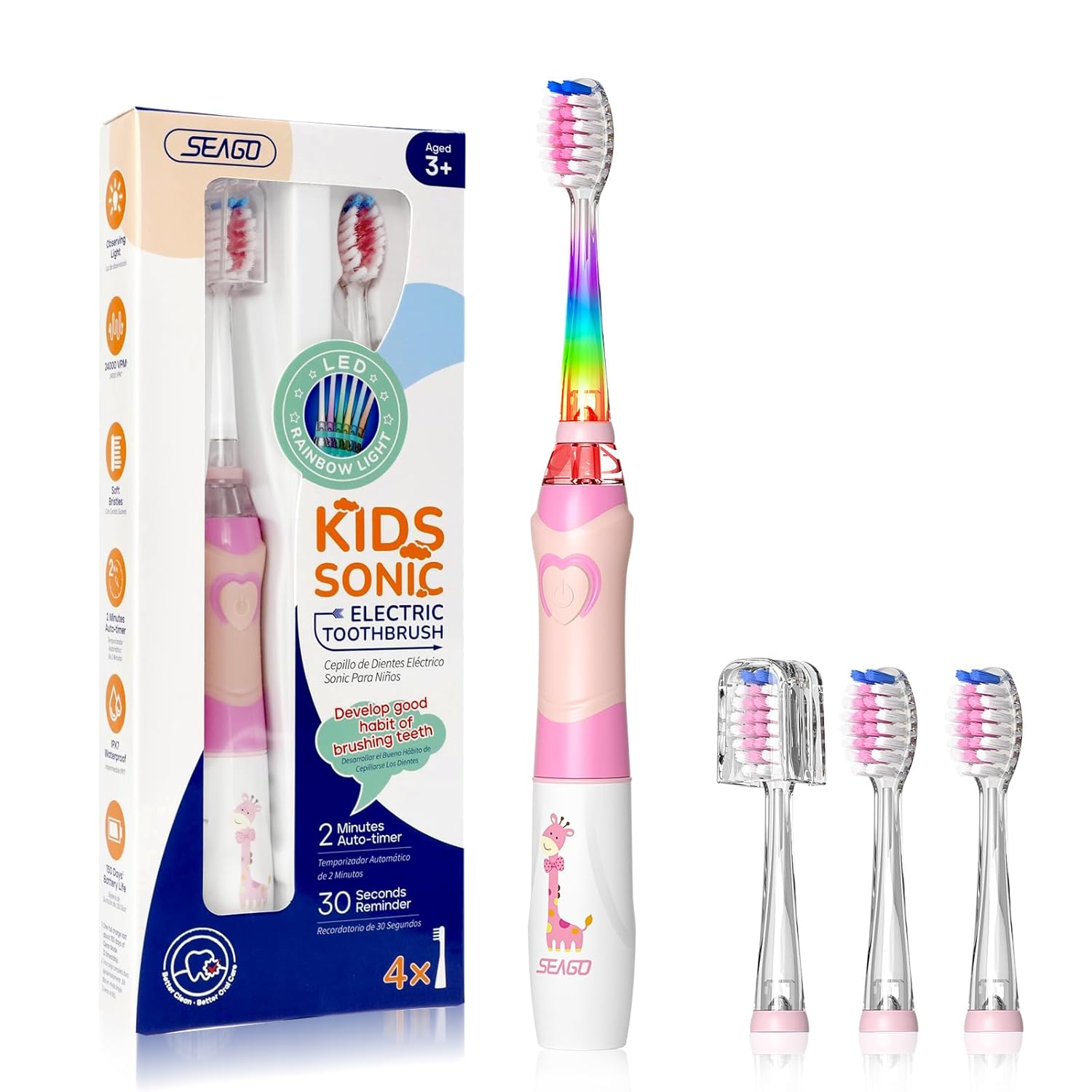 SEAGO Kids Electric Toothbrush with 2 Mins Timer and 4 Replacement Bursh Heads,...