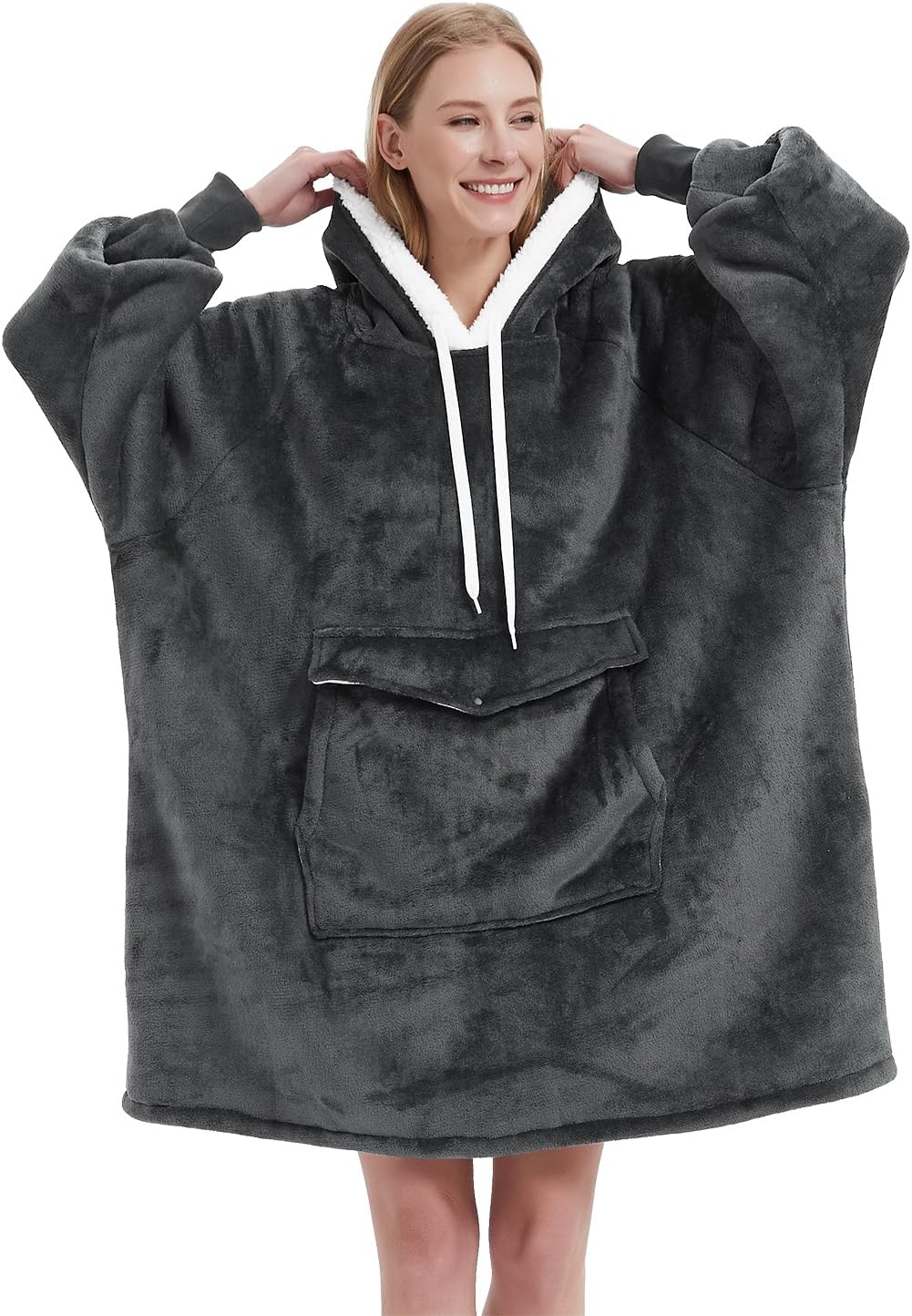 Qeils Oversized Wearable Blanket Hoodie, Comfy Sherpa Sweatshirt Pullover Jacket...
