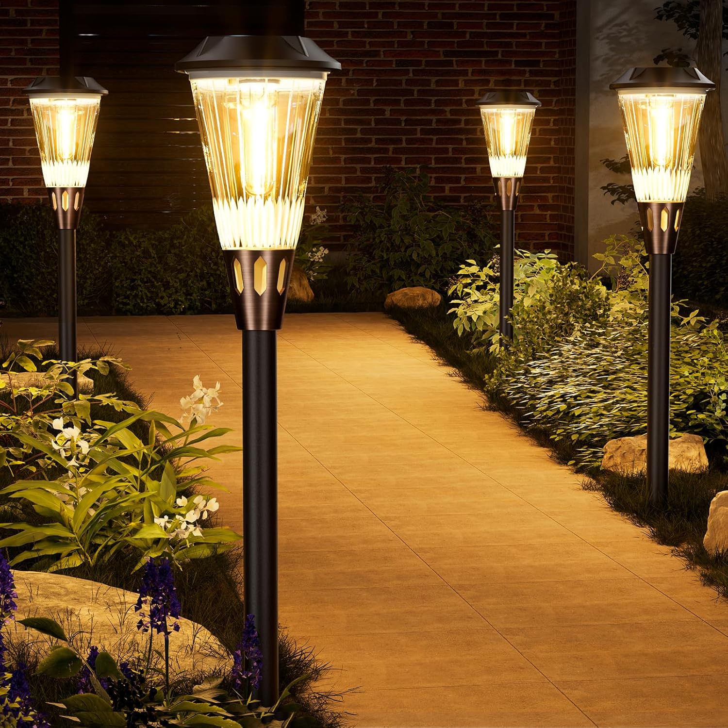 Bright Solar Pathway Lights Outdoor 8 Pack, 2-in-1 Warm&Cool Solar Lights Outdoo...
