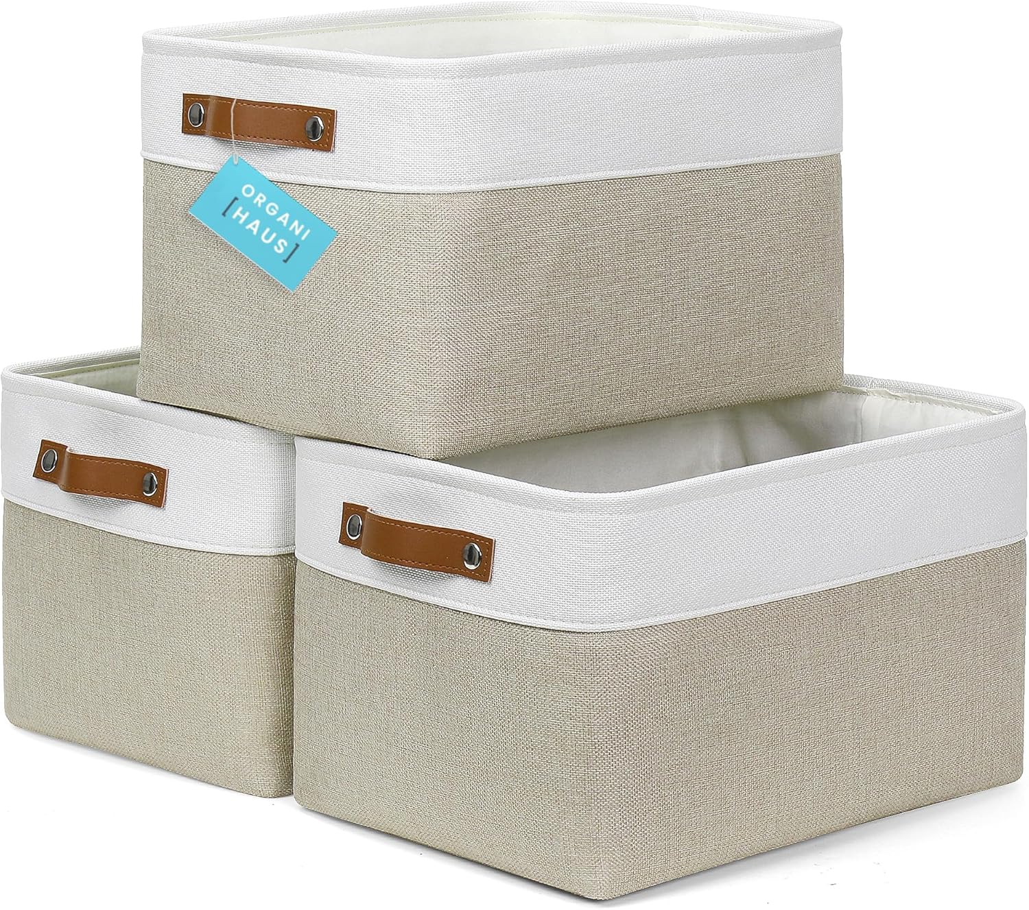 OrganiHaus Large Fabric Storage Baskets for Shelves 3 Pack, 15x11in Closet Stora...