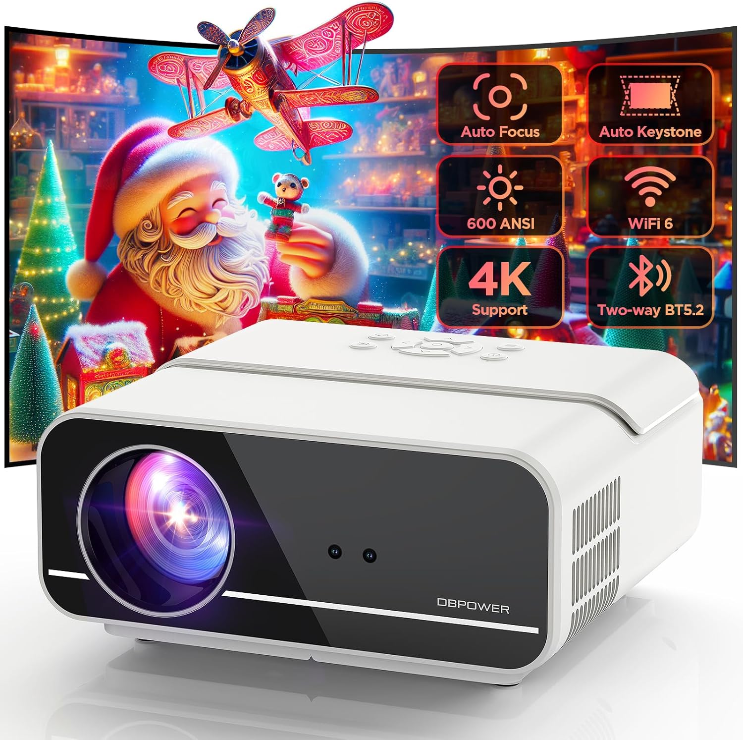 [Auto Focus/Keystone] DBPOWER Projector 4K with 5G WiFi and Two-Way Bluetooth, 6...