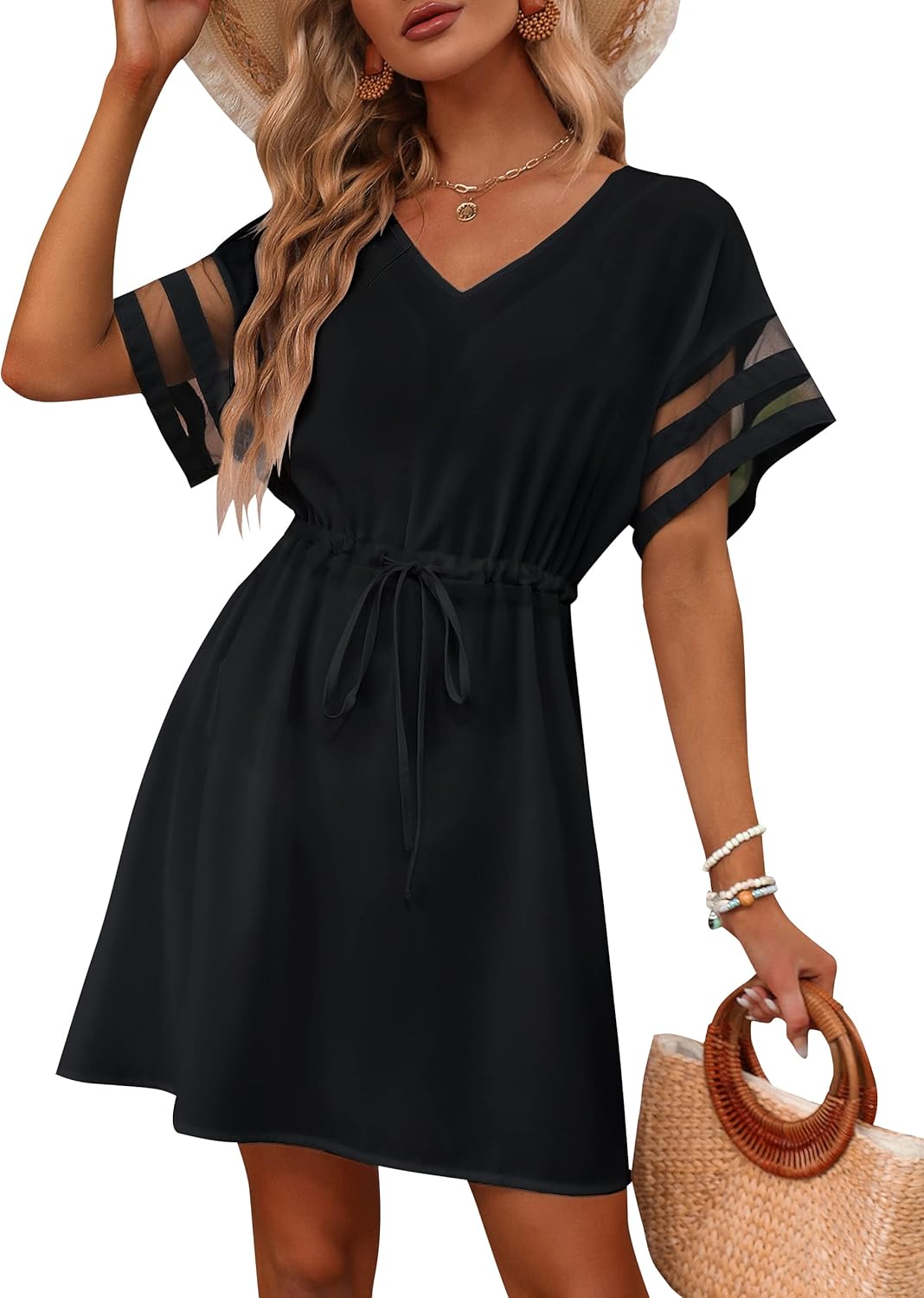 BMJL Womens Swimsuit Coverup Beach Dress V Neck Chiffon Bathing Suit Cover Ups S...