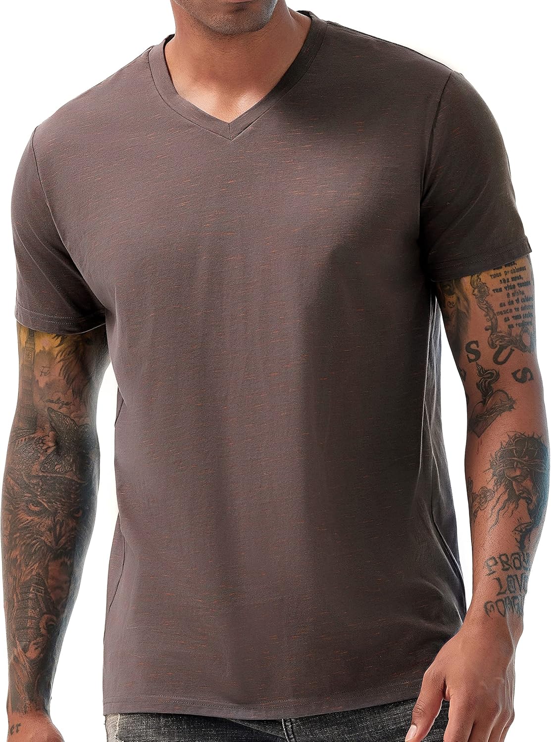 KLIEGOU Men's V Neck T Shirts - Casual Stylish Fitted Stretch Tees for Men