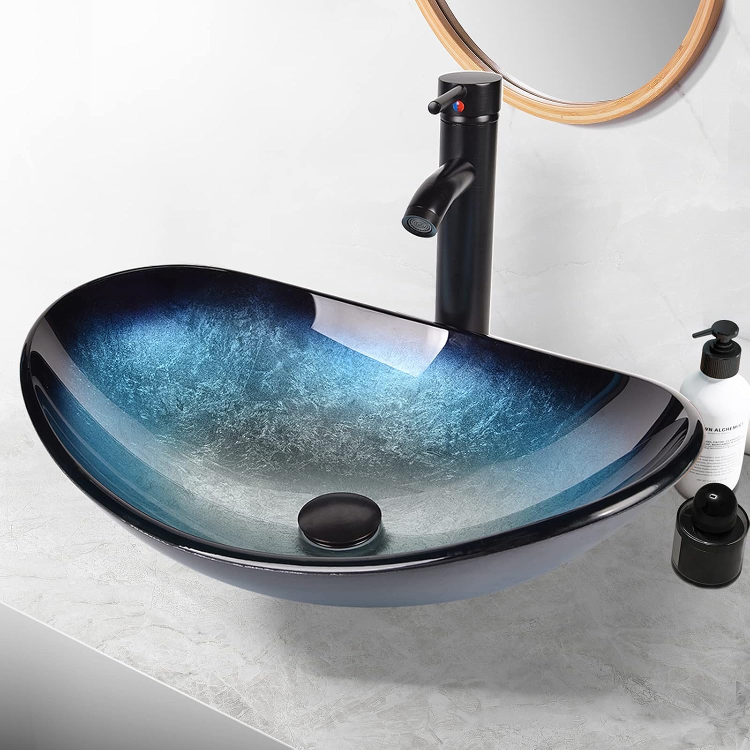 ARTETHYS Bathroom Sink, Countertop Wash Basin, Glass Vessel Washing Bowl Set wit...