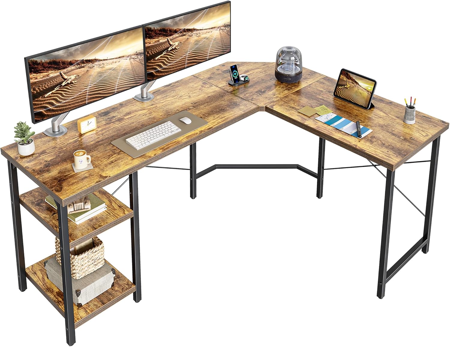 CubiCubi L Shaped Desk, 59.1 Inch Reversible Corner Desk with Storage Shelves, H...