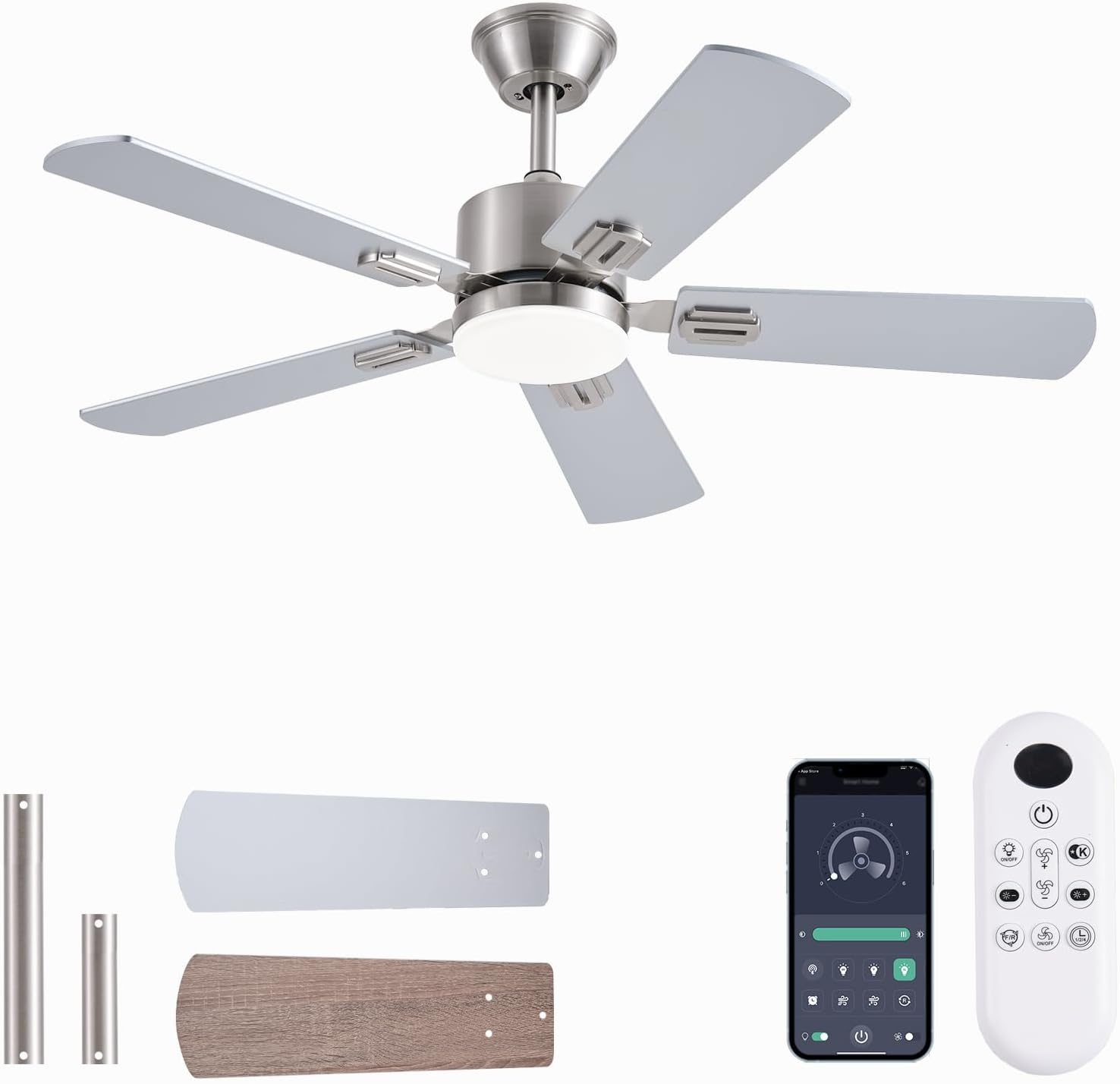 42 inch Modern Ceiling Fans with Lights APP/Remote Control, Low Profile Reversib...