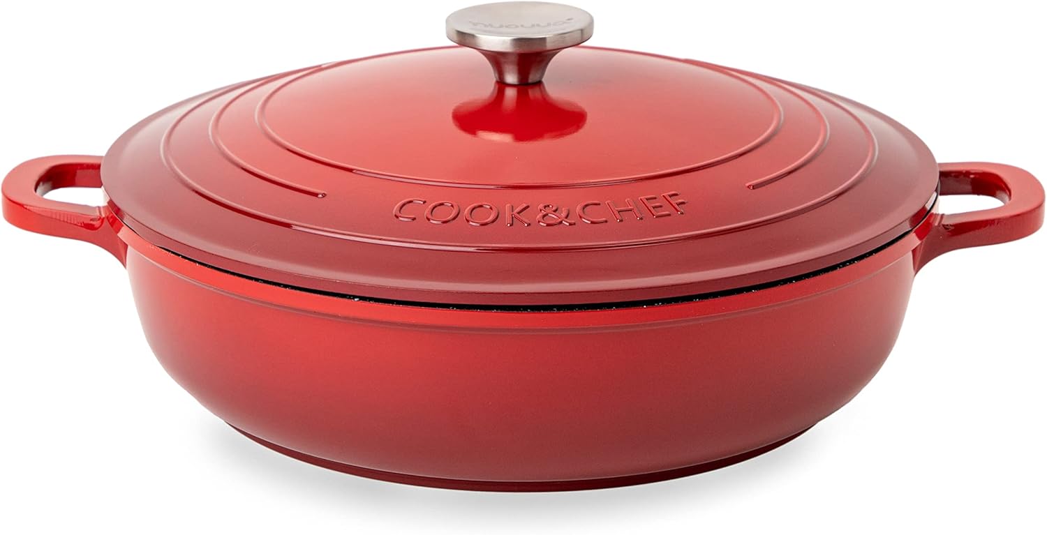 Non-Stick Aluminium Pot with Lid – Sturdy Shallow Dutch Oven – Casserole Pot wit...