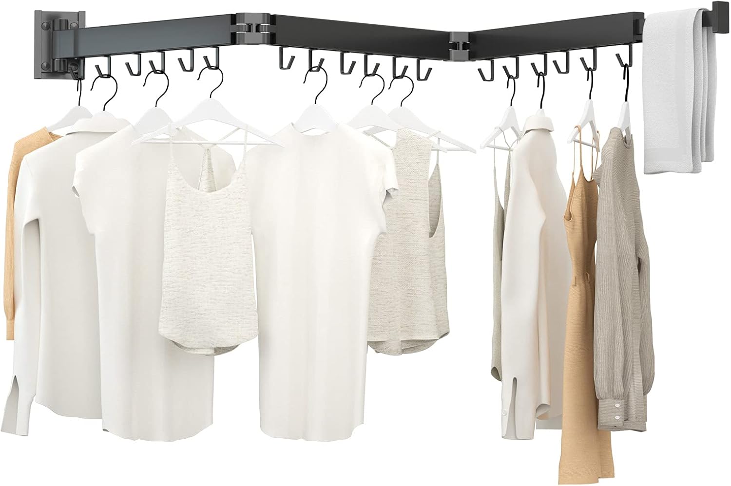Clothes Drying Rack Wall Mounted, 3-Folding Laundry Drying Rack, [No-Drill/Drill...