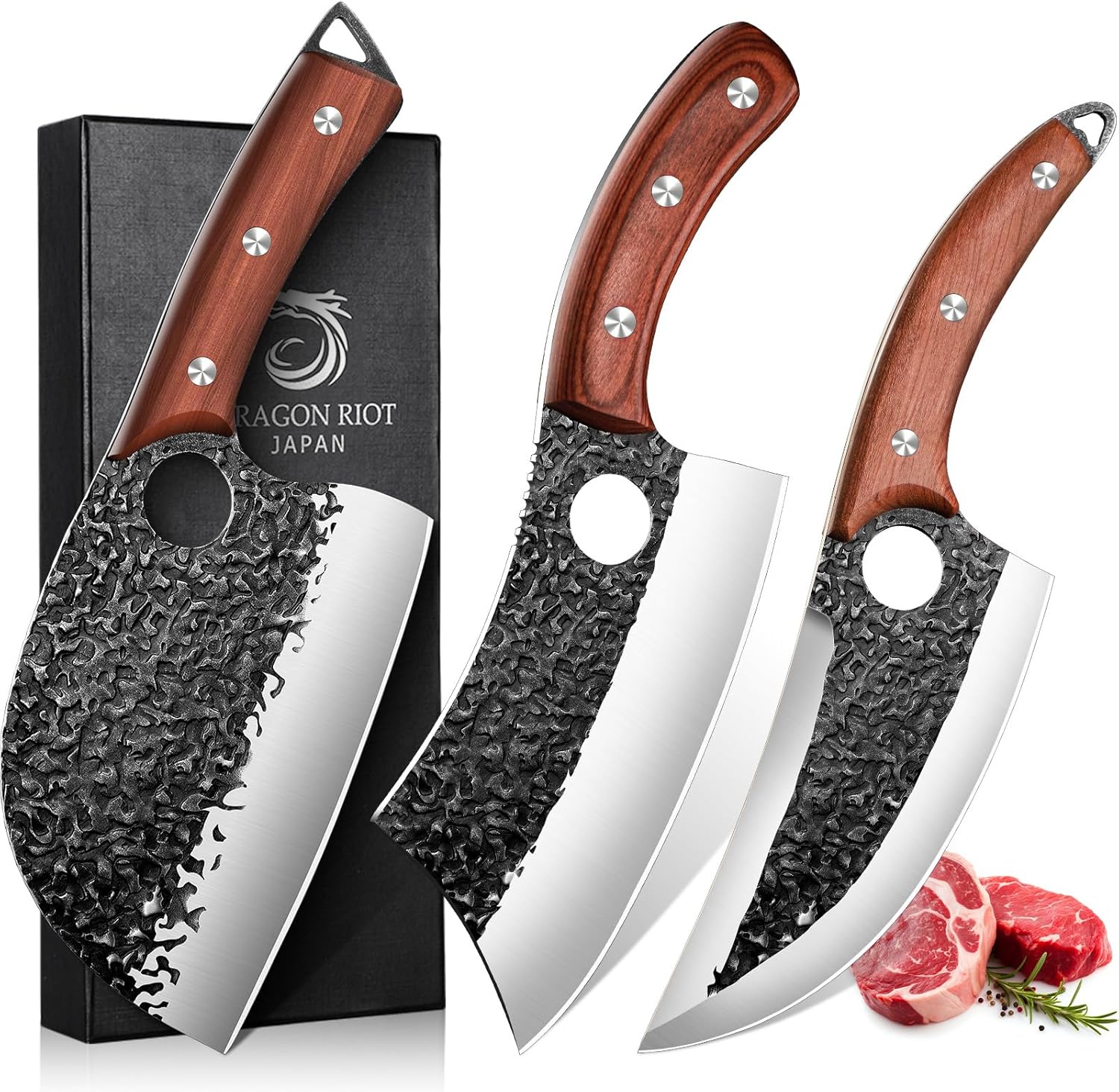 Premium DRAGON RIOT Butcher Knife Set, Superior Professional Knife Set for Meat...