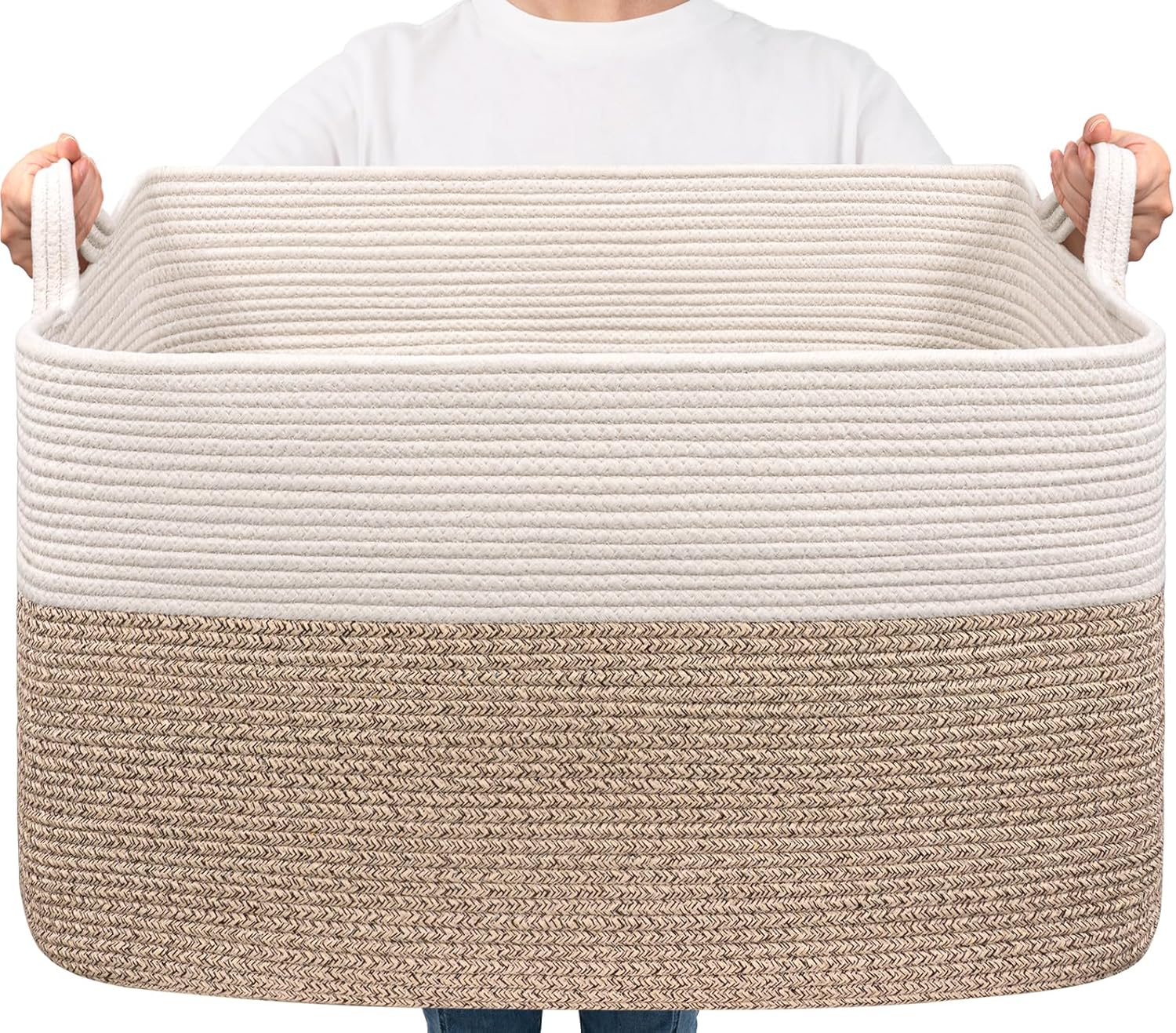 Goodpick Extra Large Woven Blanket Basket, 23.6" x 15.7" x 13.8" Storage Organiz...