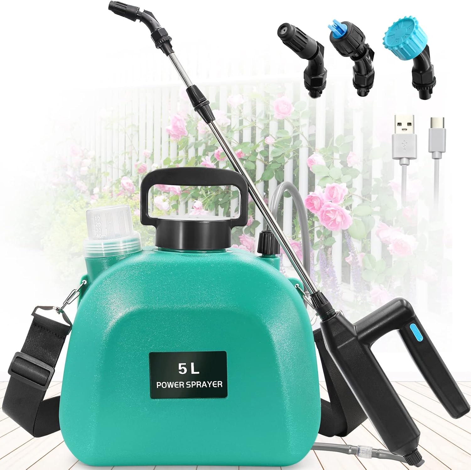 Battery Powered Sprayer 5L, Upgrade Electric Sprayer with 3 Mist Nozzles, USB Re...
