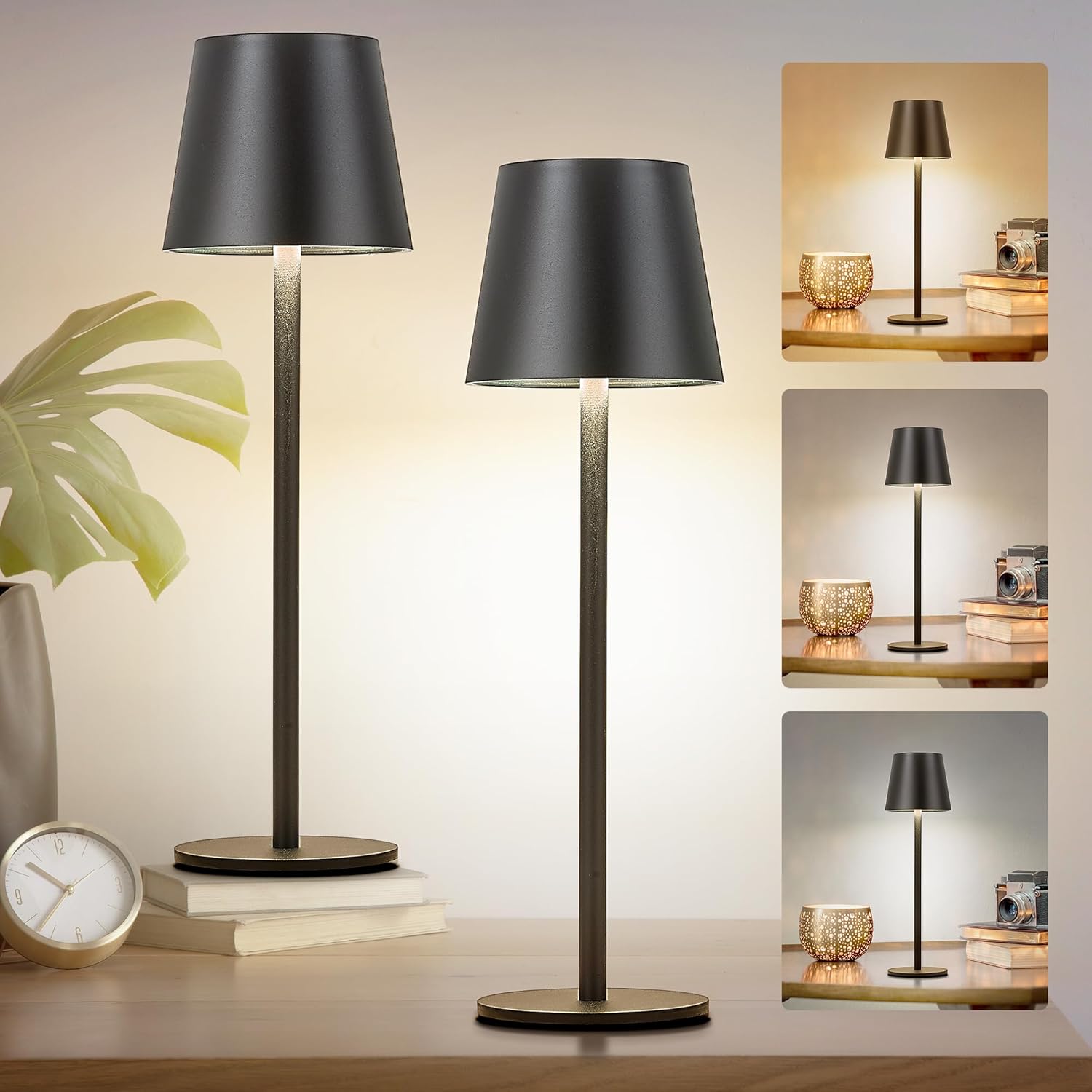2Pack Cordless Table Lamp, 5200mAh Rechargeable LED Touch Lamp, 3 Color Stepless...