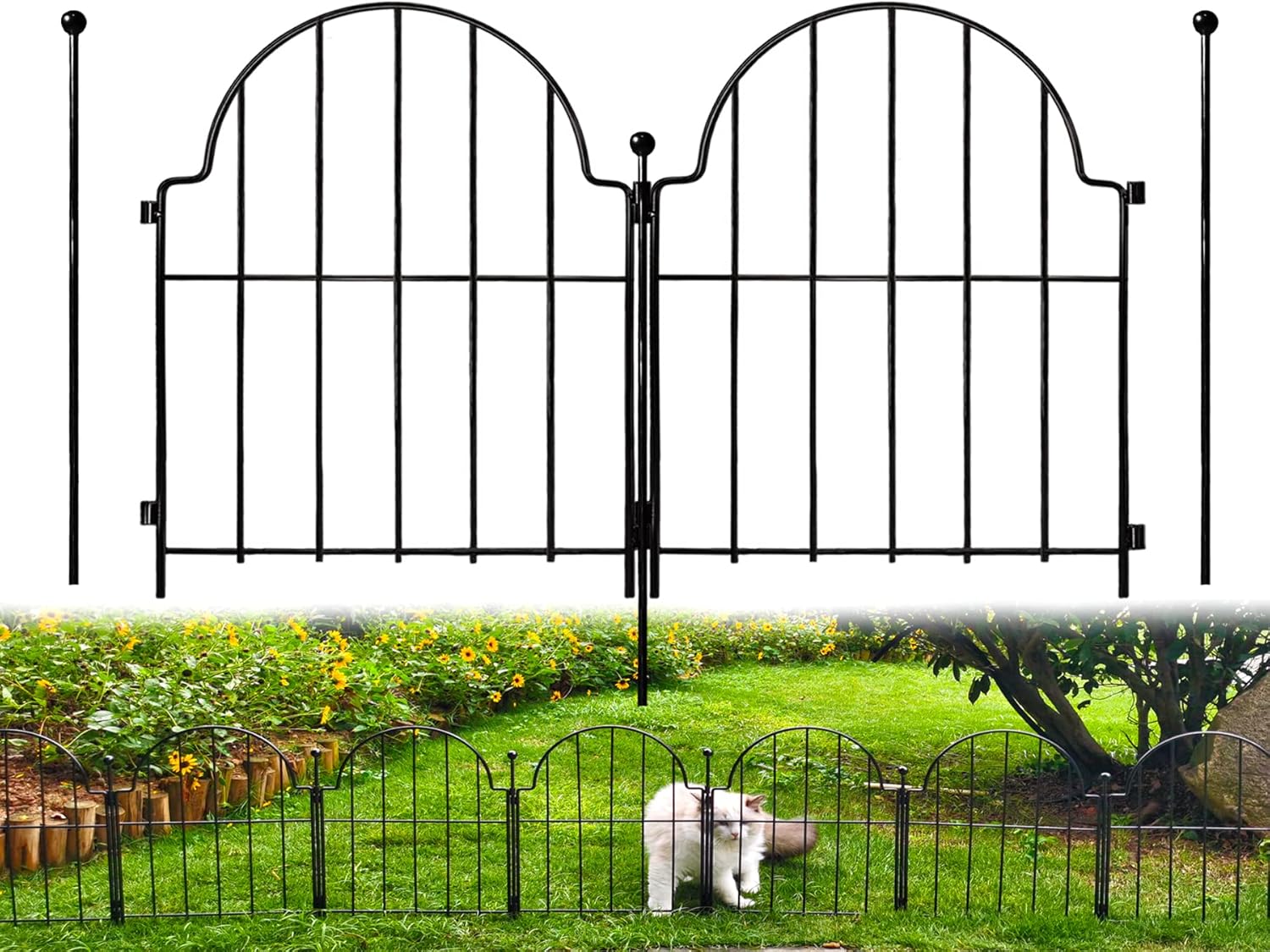 Garden Fence, 22 in(H) x 27.5 ft(L) Arched Rustproof Metal No Dig Fence Garden F...