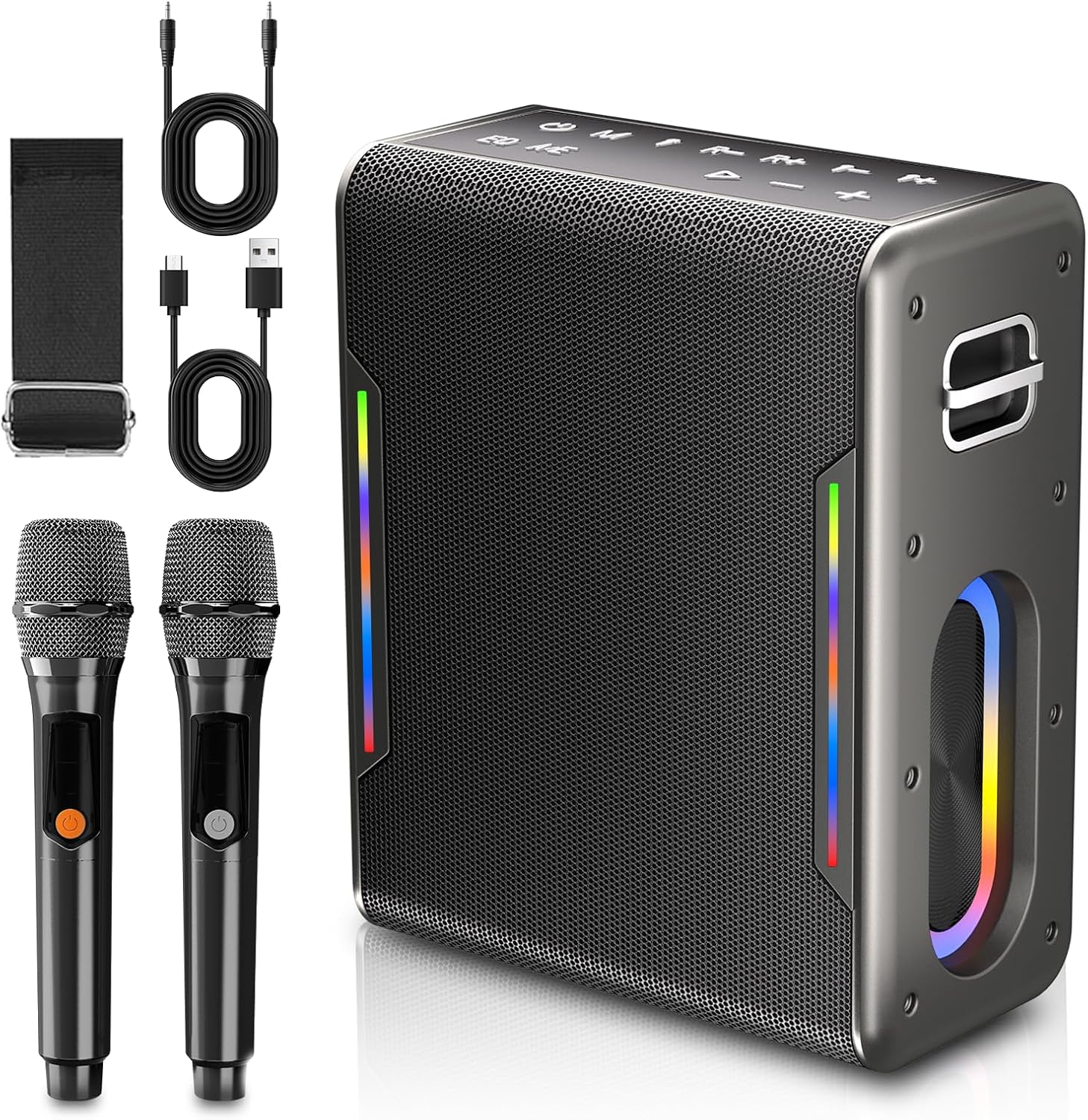 Karaoke Machine with Two Wireless Microphones, Powerful Portable Bluetooth Speak...