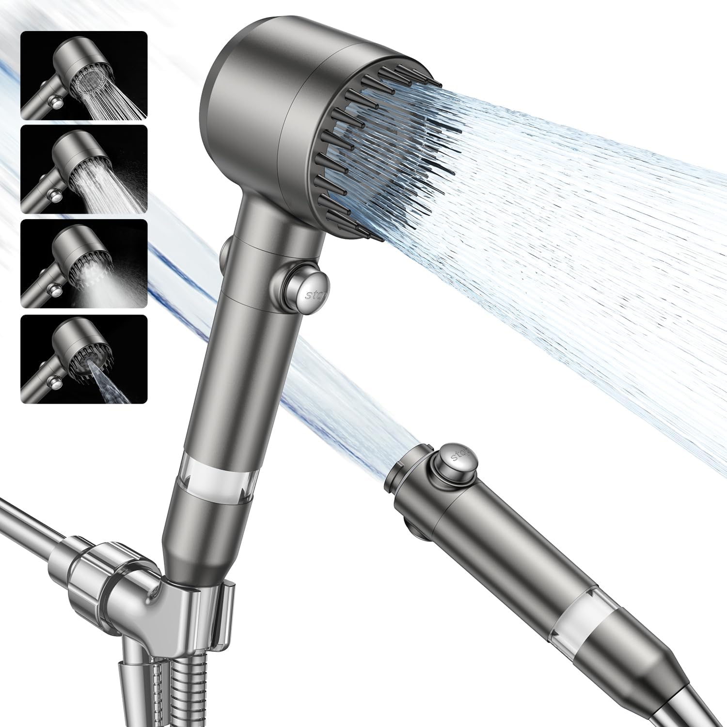 Filtered Shower Head with Handheld,High Pressure Shower Head 4 Spray Modes,Showe...