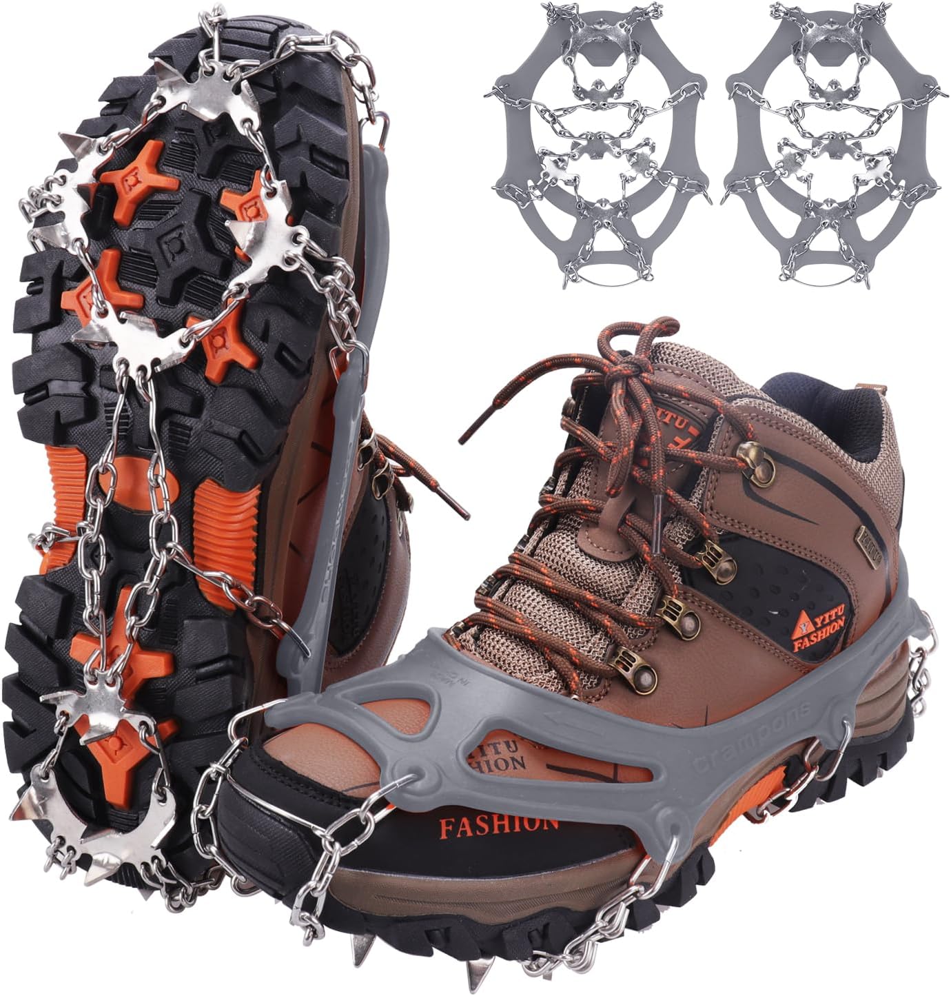 WIN.MAX Crampons for Shoes, Traction Cleats Ice Snow Grips with 19 Stainless Ste...