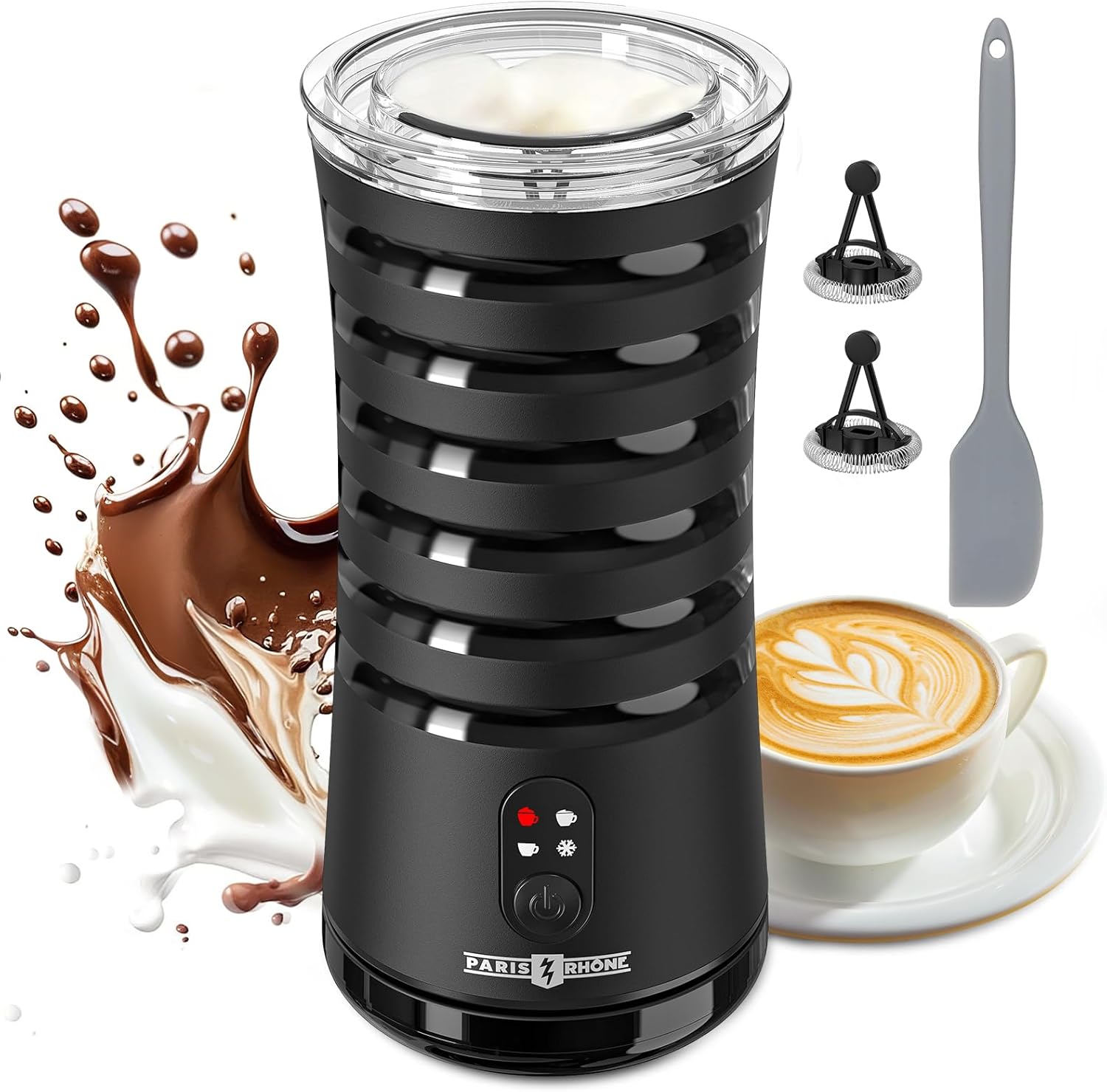 Paris Rhône Milk Frother, 4-in-1 Milk Steamer and Frother, Hot & Cold Foam Milk...