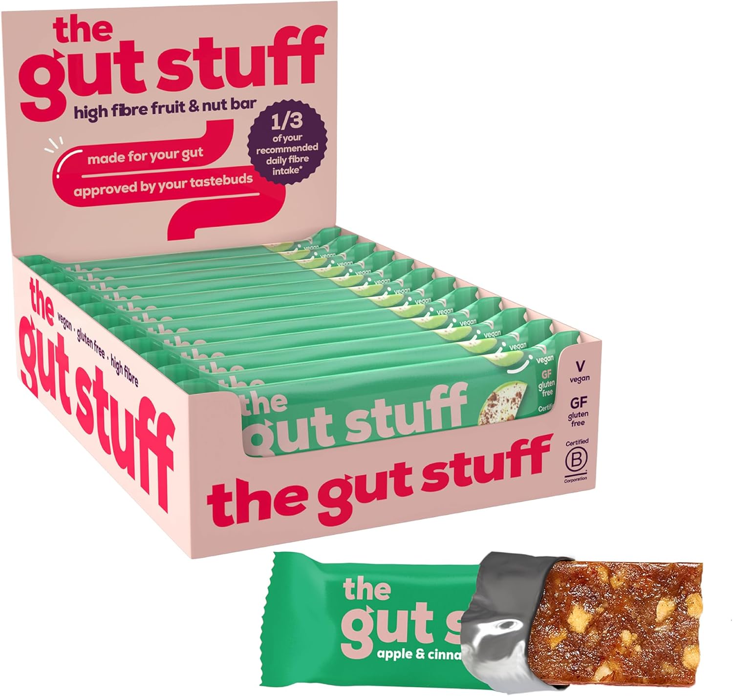 The Gut Stuff High Fibre Fruit & Nut Bars – Gut Friendly Snack, Gluten Free, Veg...
