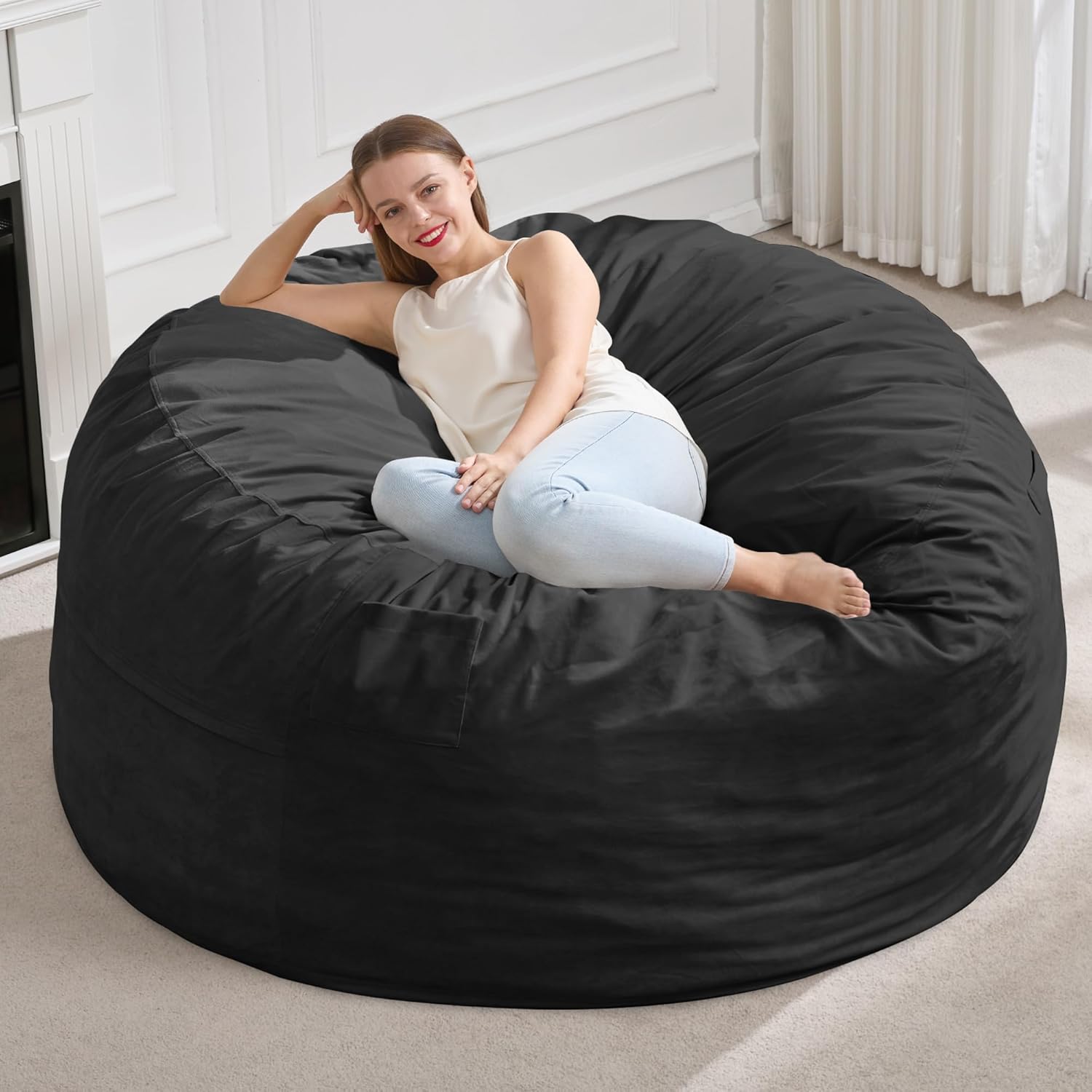 5FT Bean Bag Chair Bean Bag Chairs for Adults Giant Bean Chairs with Velvet Cove...
