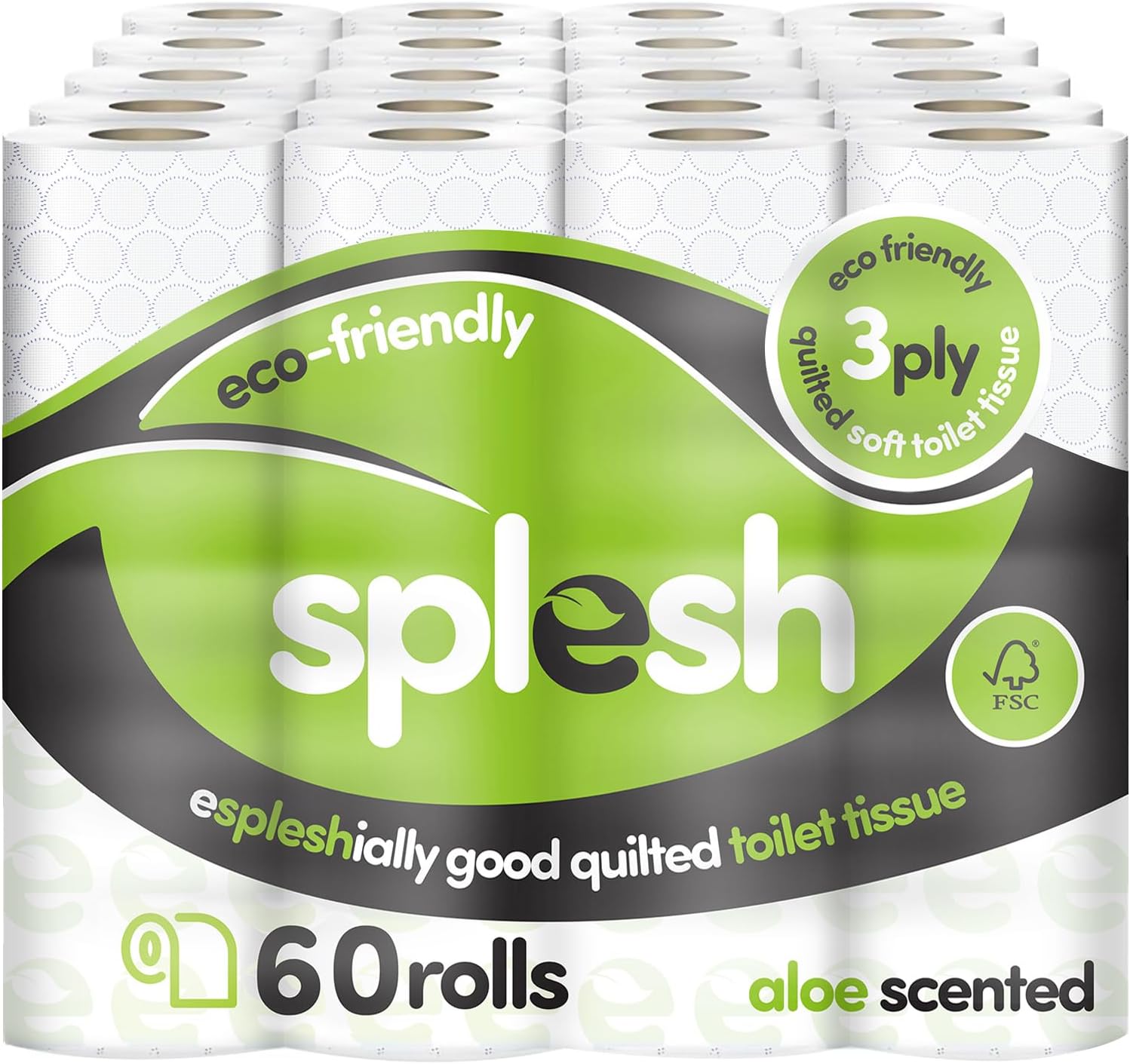 Splesh by Cusheen 3-ply Toilet Roll - Aloe Vera Fragrance (60 Pack) Soft, Quilte...