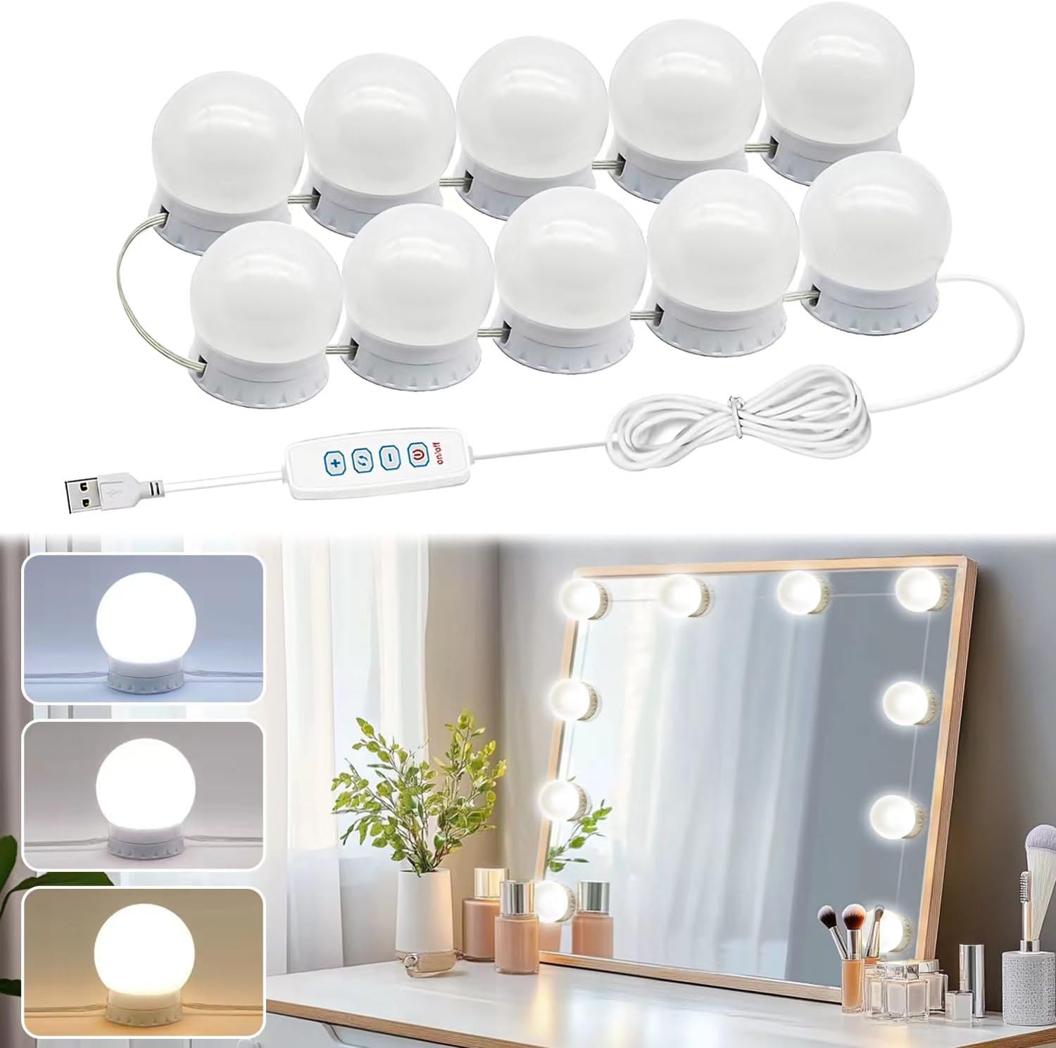 Vanity Lights for Mirror, Hollywood Style Vanity Lights with 10 dimmable Bulbs,A...