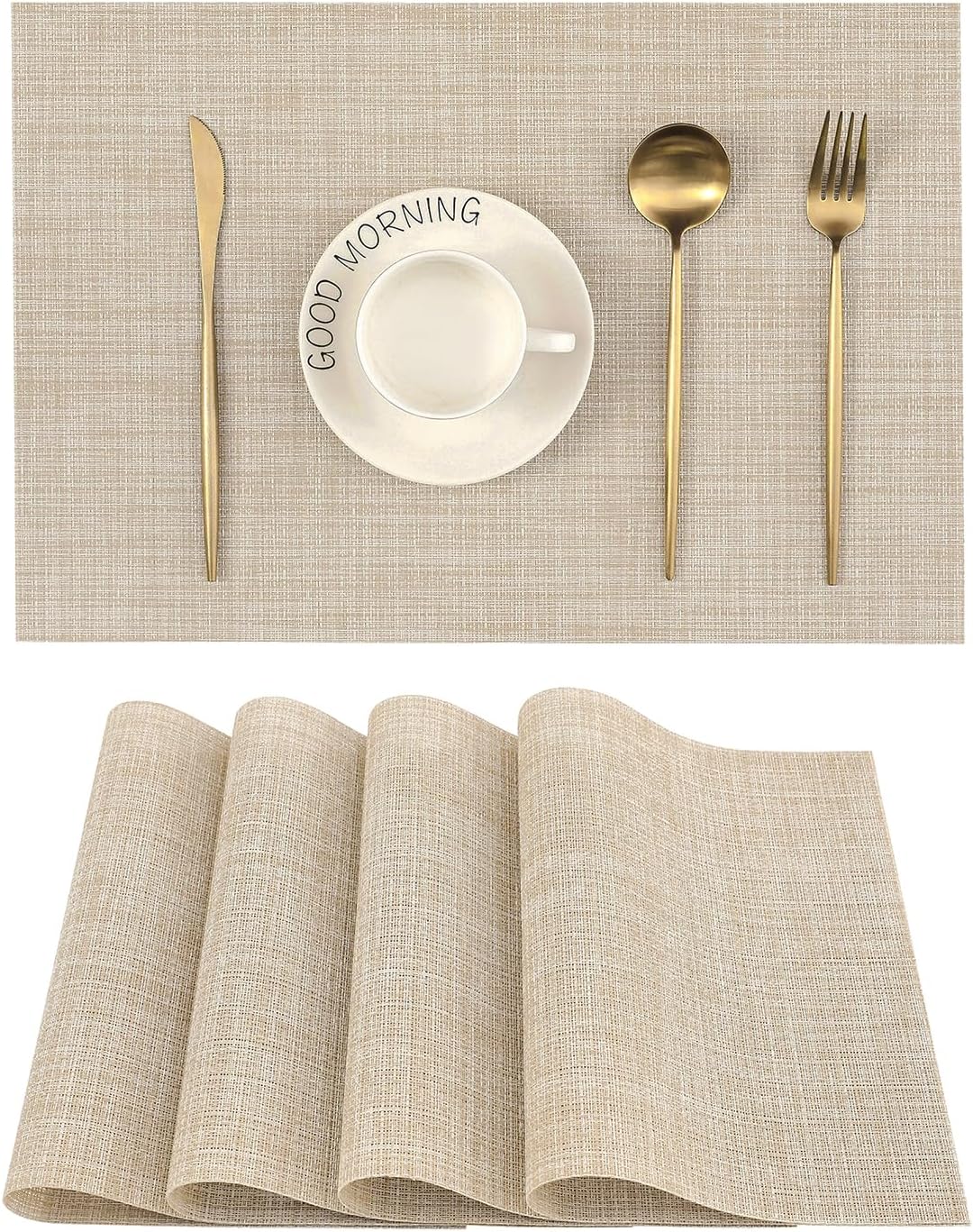 Leetaltree Beige Placemats Set of 4 - Heat Resistant Non-Slip Place mats for Din...
