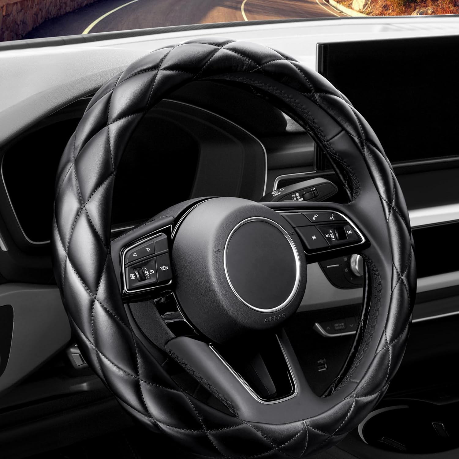 Universal Microfiber Leather Steering Wheel Cover, Special 15 Inch Car Accessory...