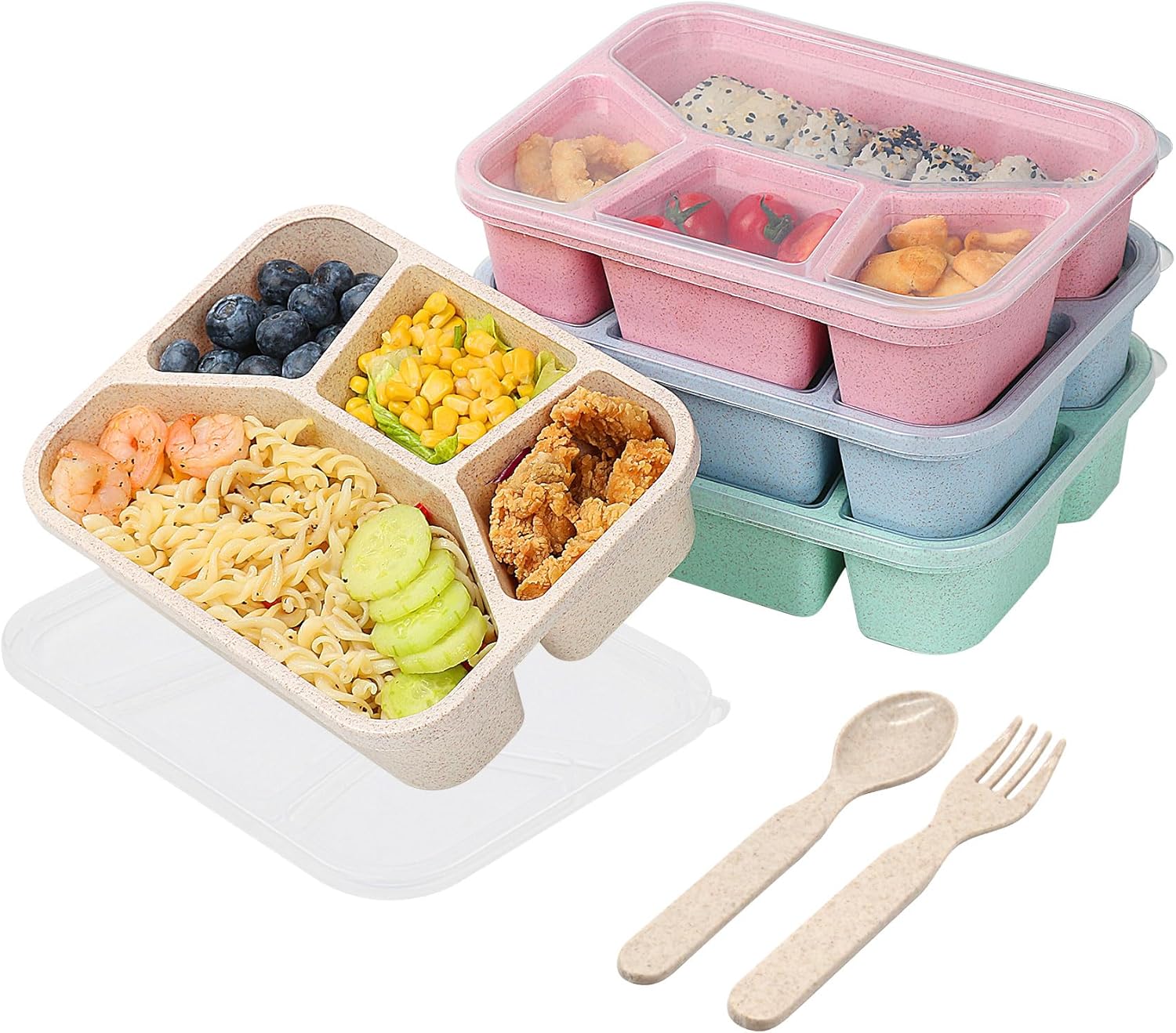 4 Pack Bento Lunch Box, 4 Compartment Meal Prep Containers, Lunch Box for Kids,...