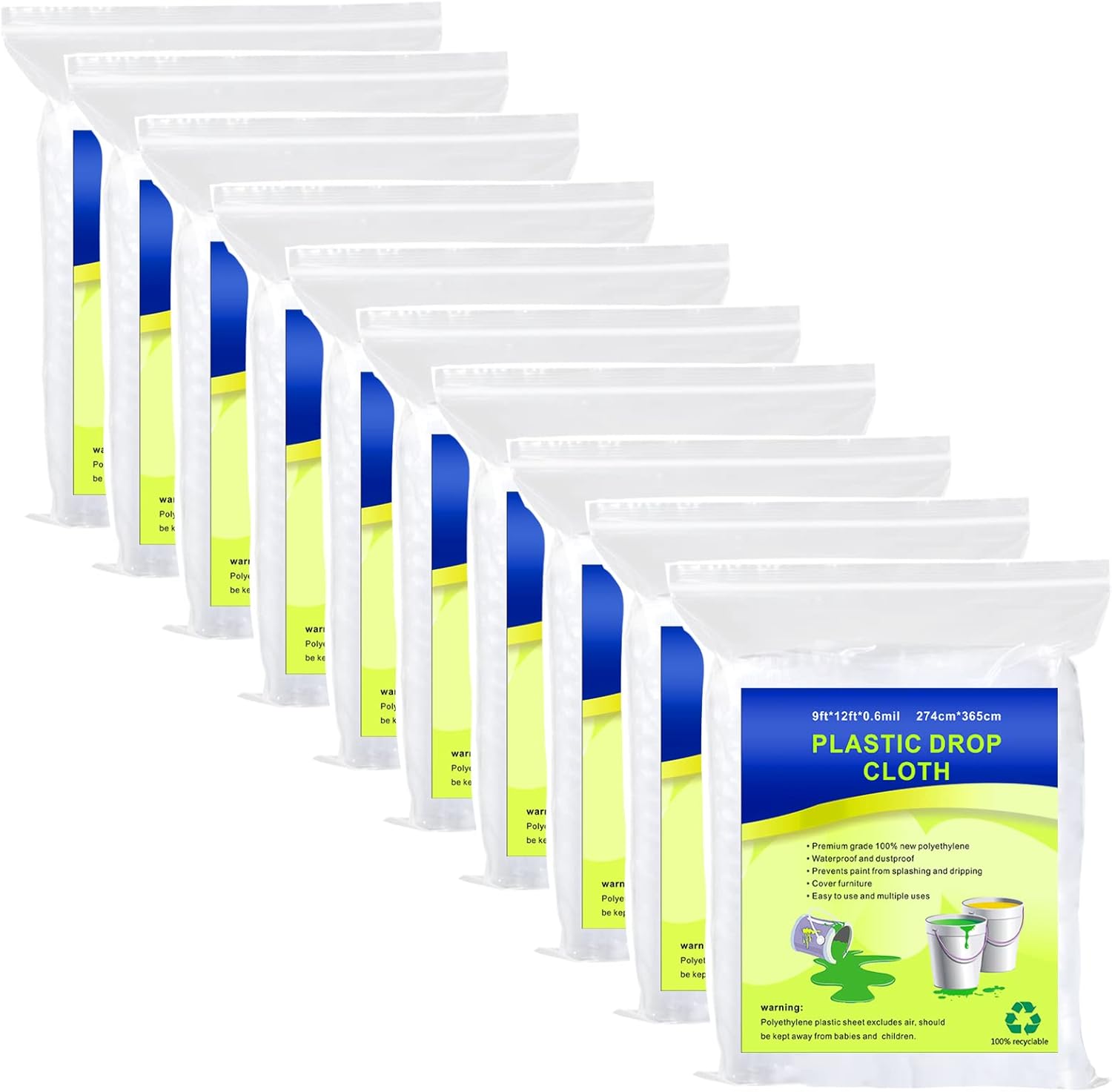 10 Pieces Plastic Drop Sheets for Painting, Waterproof and Dust-Proof Clear Clot...