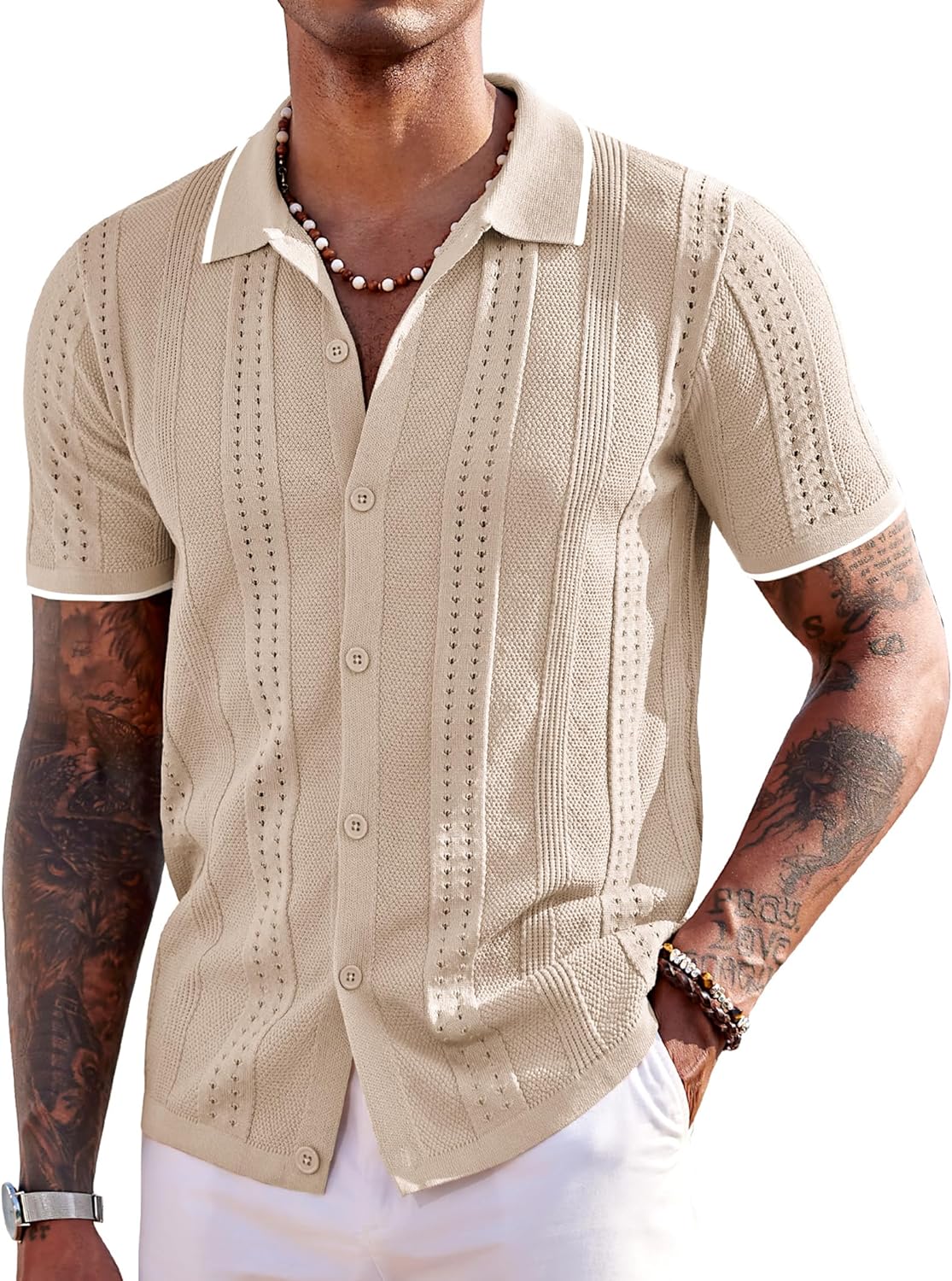 Stylish COOFANDY Men's Knit Shirts, High-Quality Short Sleeve Button Down Polo S...