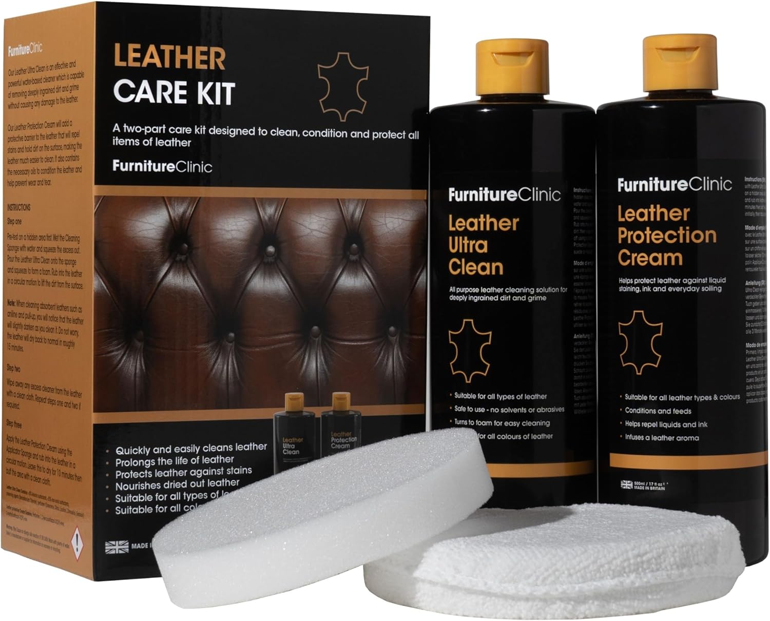 Furniture Clinic Complete Leather Care Kit | Leather Cleaner & Leather Protectio...