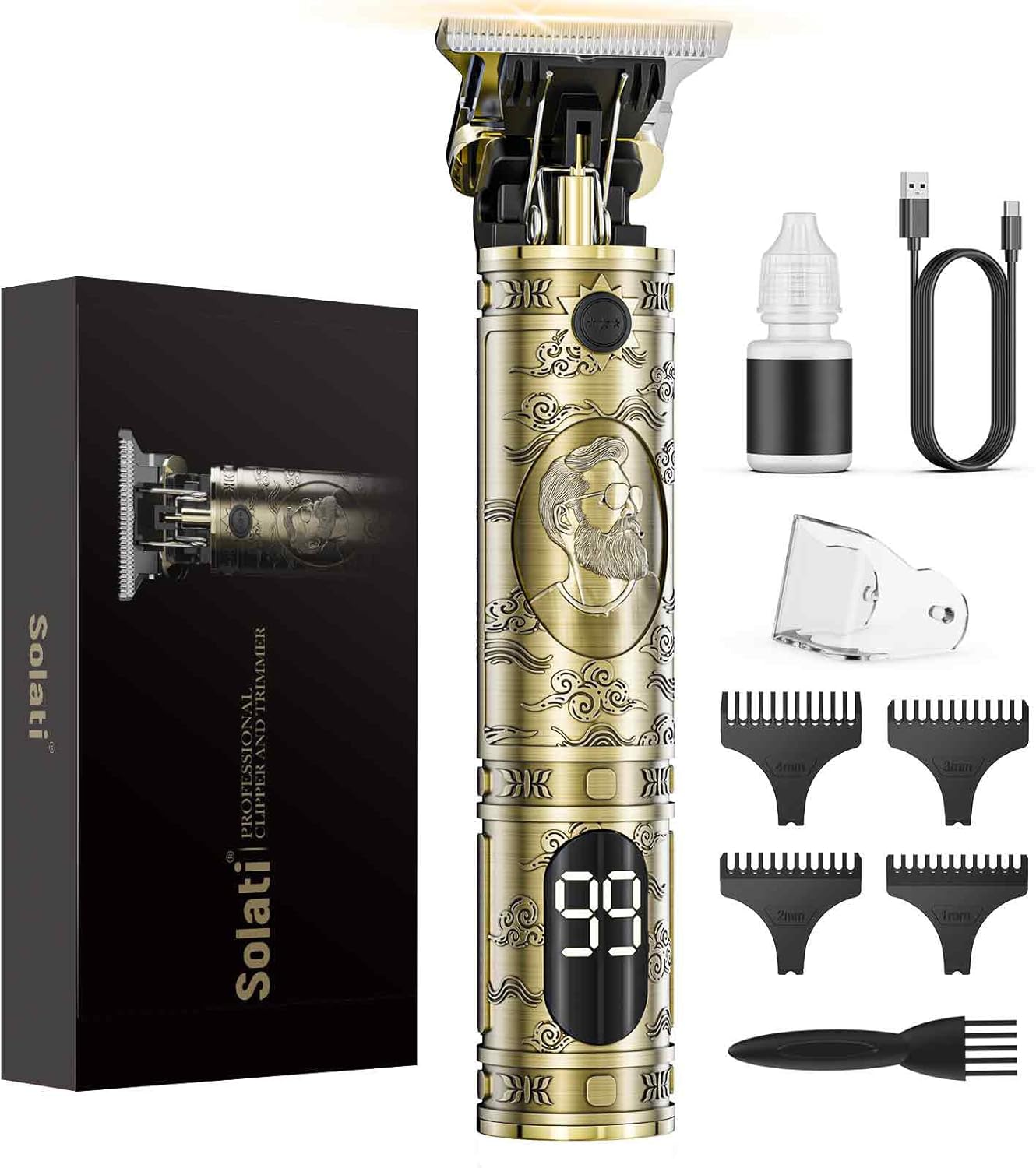 Cordless Hair Clippers for Men Professional Beard Trimmers with LCD Display Elec...