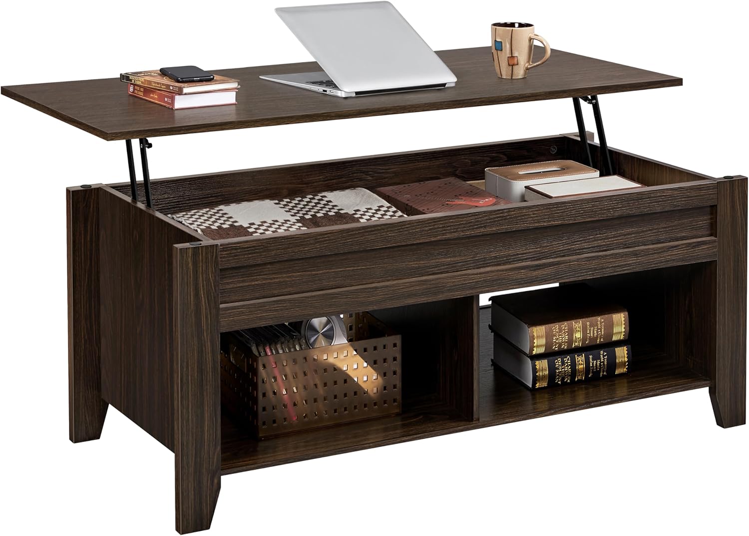 Yaheetech Lift Top Coffee Table with Hidden Storage Compartment & 2 Open Shelves...