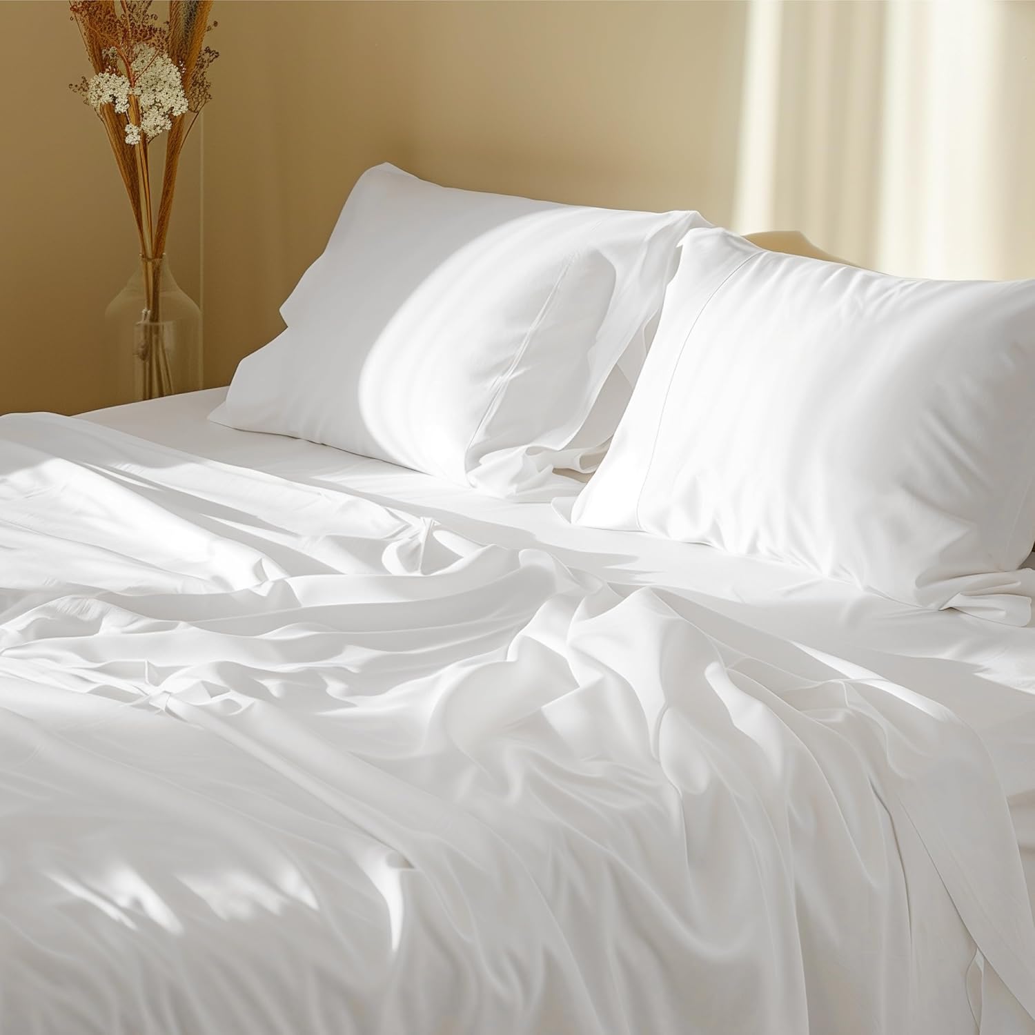 Bedsure Cotton Percale King Size Sheet Sets - 100% Cotton Bed Set for King Size...