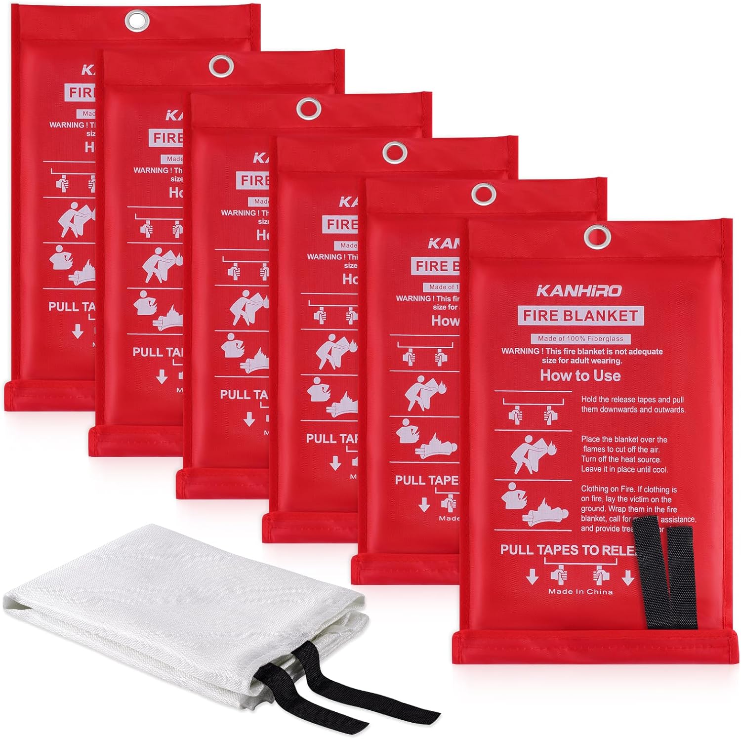 KANHIRO Fire Blanket Emergency for Home Kitchen - Fiberglass Fire Suppression Bl...
