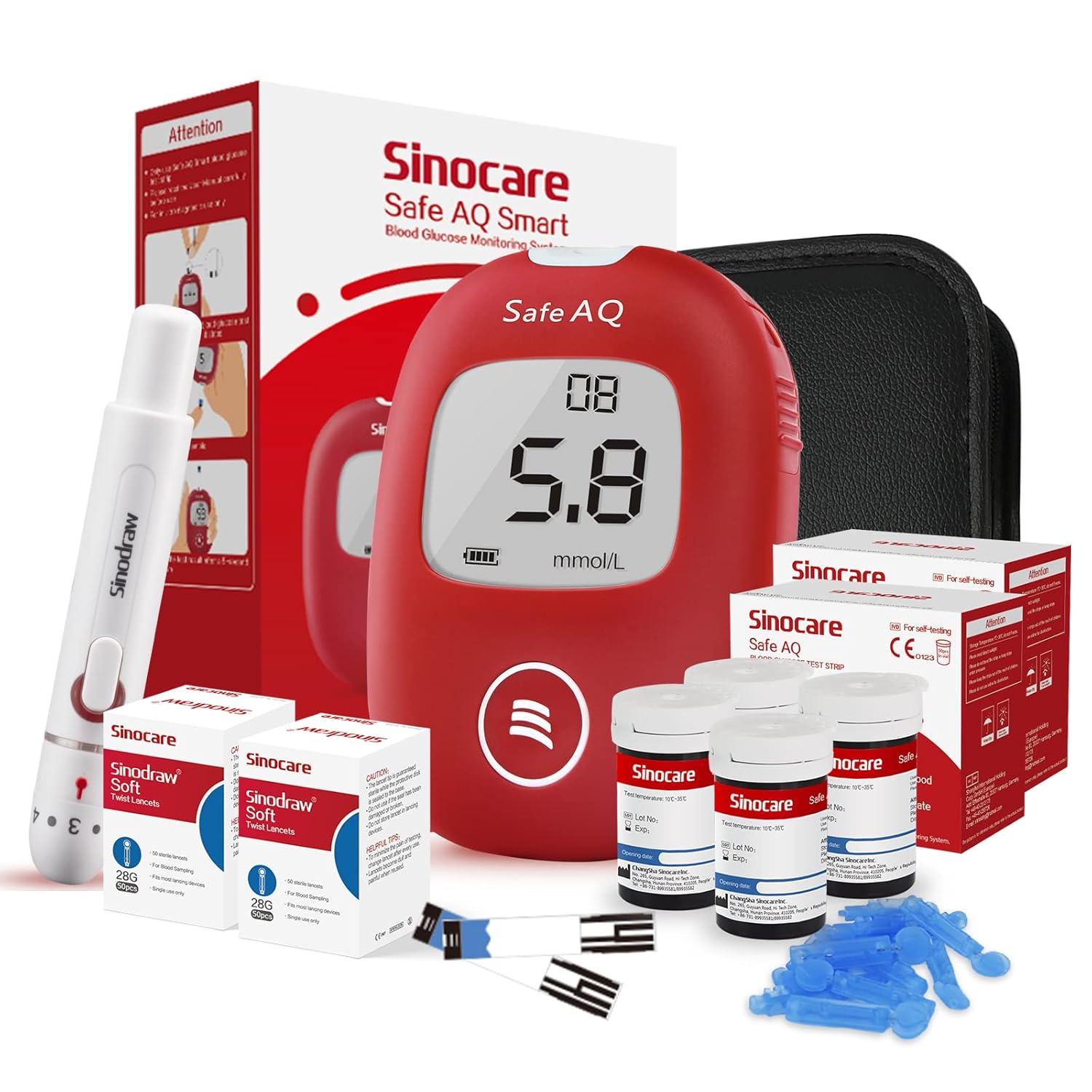 sinocare Diabetes Testing Kit/Blood Glucose Monitor Safe AQ Smart/Blood Glucose...