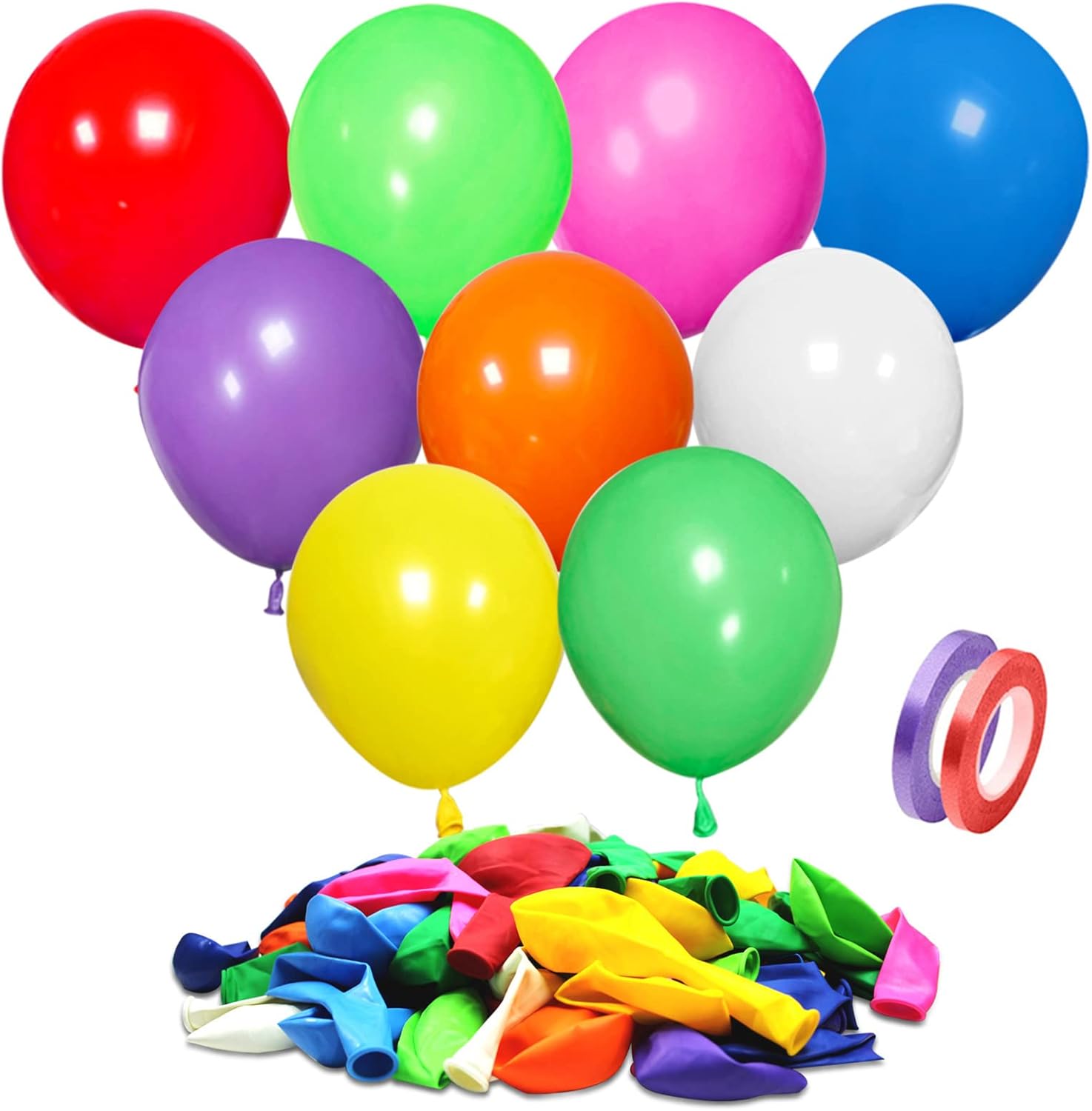 ASIYUHY Rainbow Party Balloons 100 Pack 12 inch Multicoloured Balloons With 2 ro...