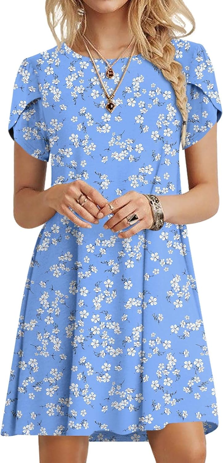 HOTGIFT 2025 Womens Dress Summer Short Sleeve Crewneck Sundress with Pockets M-4...