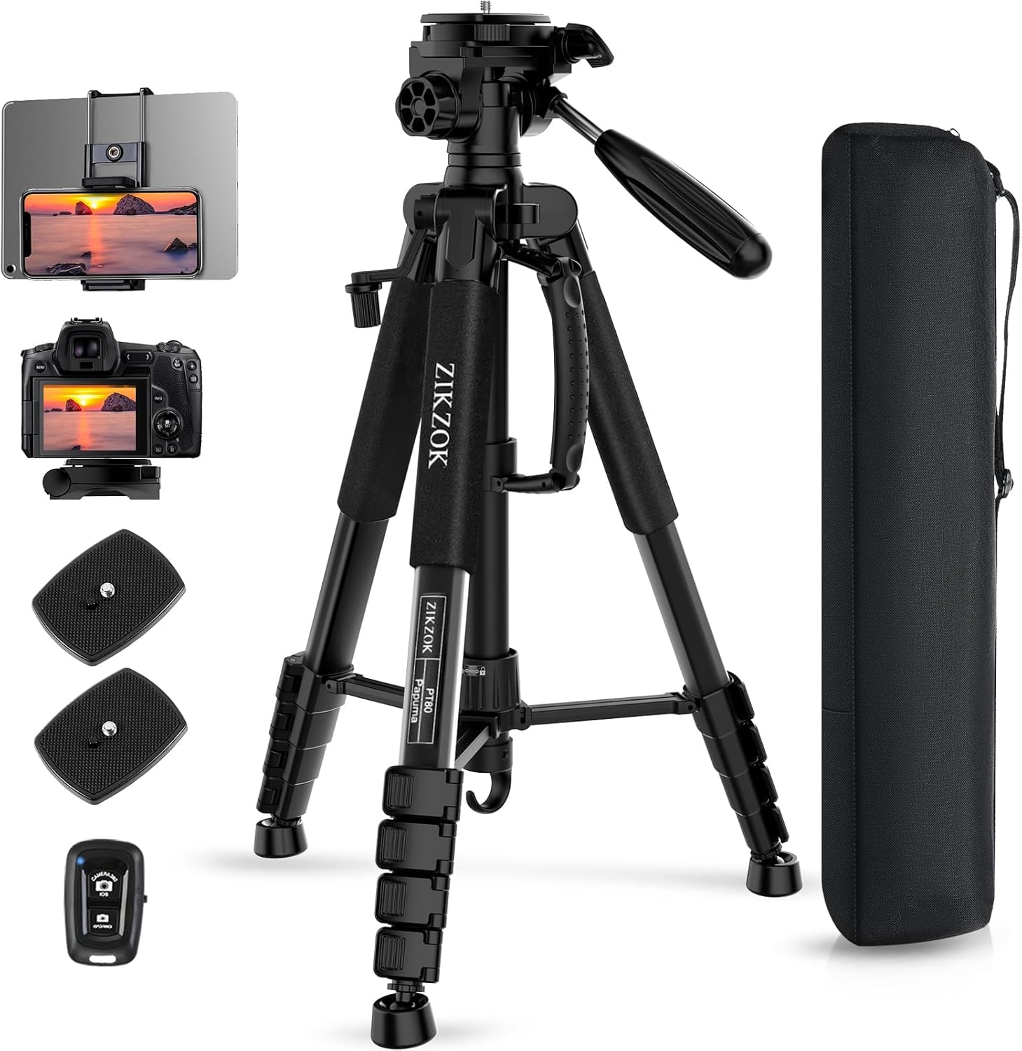 75" Camera Tripod, Tripod for iPhone ipad, Aluminu...
