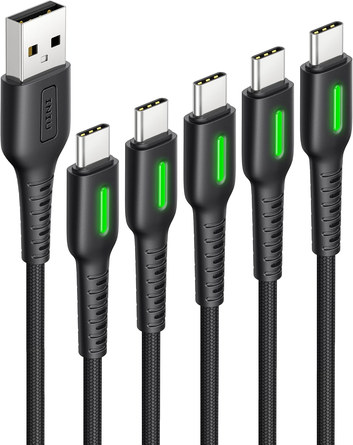 INIU USB C Cable, 5-Pack [1.6/3.3/6.6 ft] 3.1A Fast Charging Type C Cord, Nylon...