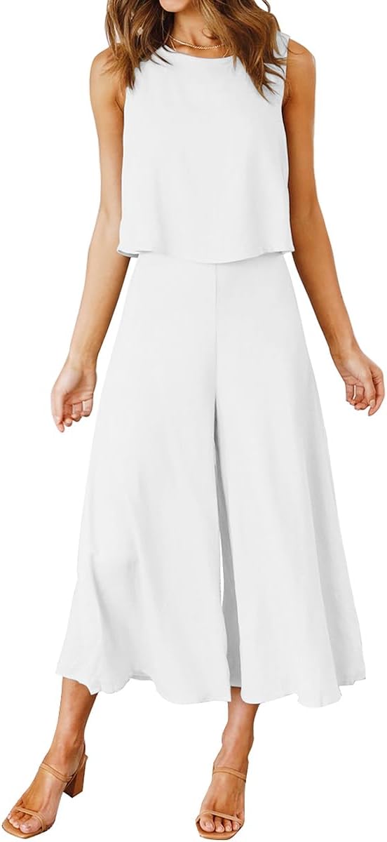 ROYLAMP Women's Summer 2 Piece Outfit, Special Crop Top & Wide Leg Pants Set, Co...