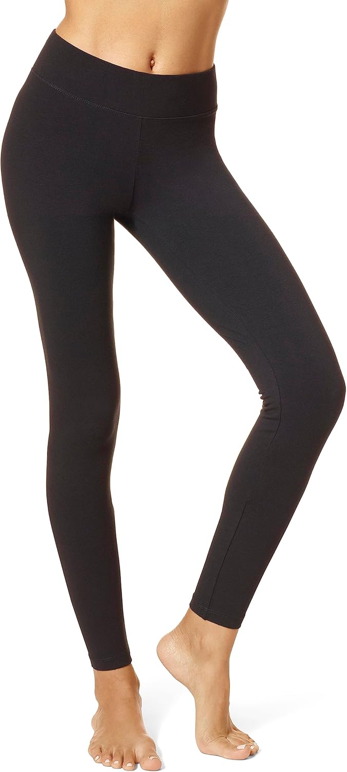 HUE Women's Ultra Soft Cotton Leggings with Wide Waistband, Full and Capri Lengt...