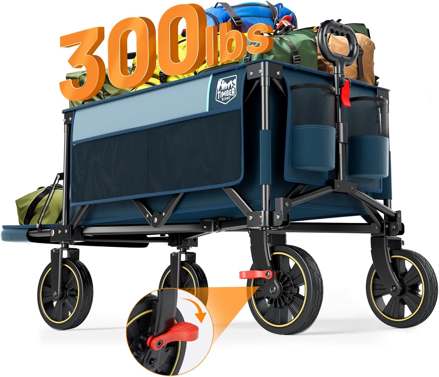 Unique TIMBER RIDGE Folding Wagon, Special Collapsible Wagon with Tailgate and B...