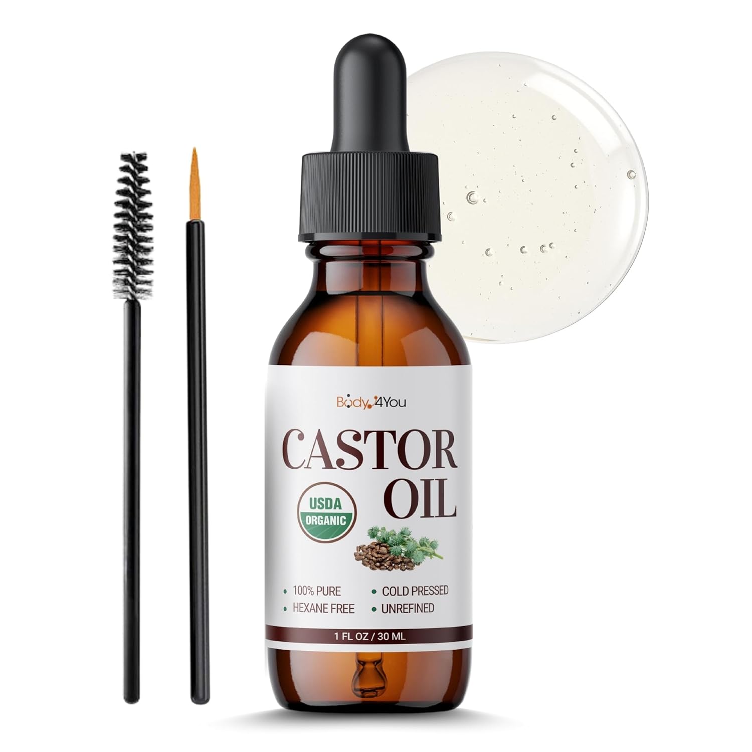 BodyJ4You Organic Castor Oil for Hair Growth: Natural Serum for Eyelashes and Ey...
