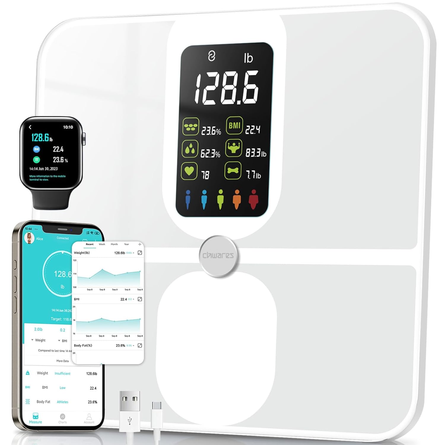 CHWARES Scales for Body Weight, Bathroom Weighing Scales Rechargeable with Smart...