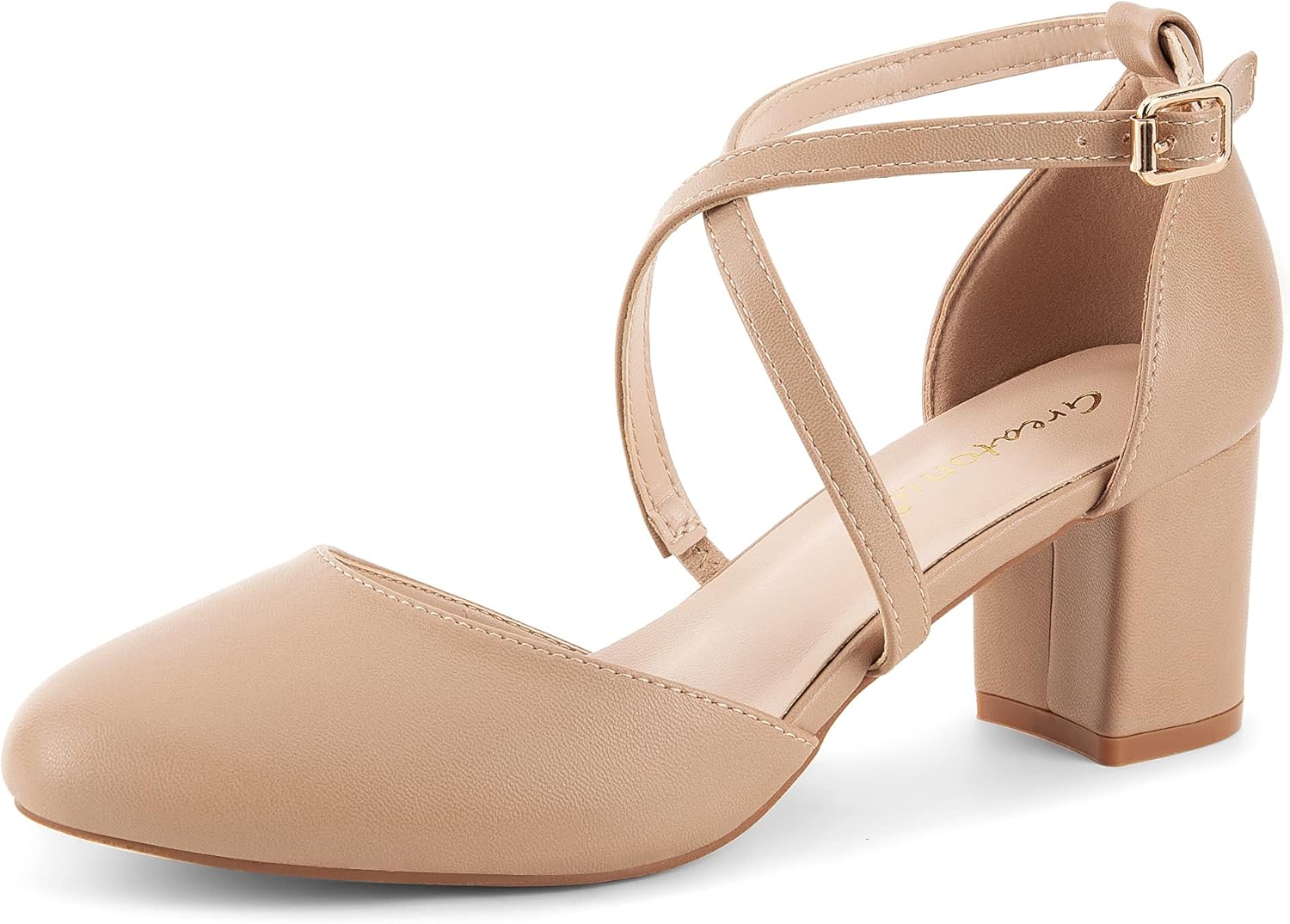 Greatonu Womens Court Shoes Mid Heel Chunky Dress Sandals Ladies Ankle Strap Wed...