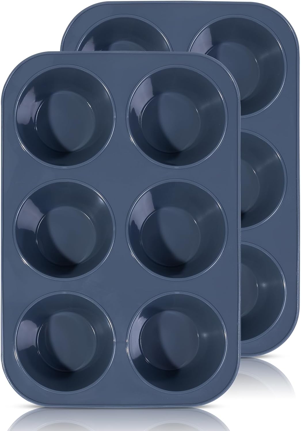 2 Pack Deep and Jumbo Muffin Tray 6 Cup Large Silicone Muffins Pan, Non-Stick Gi...
