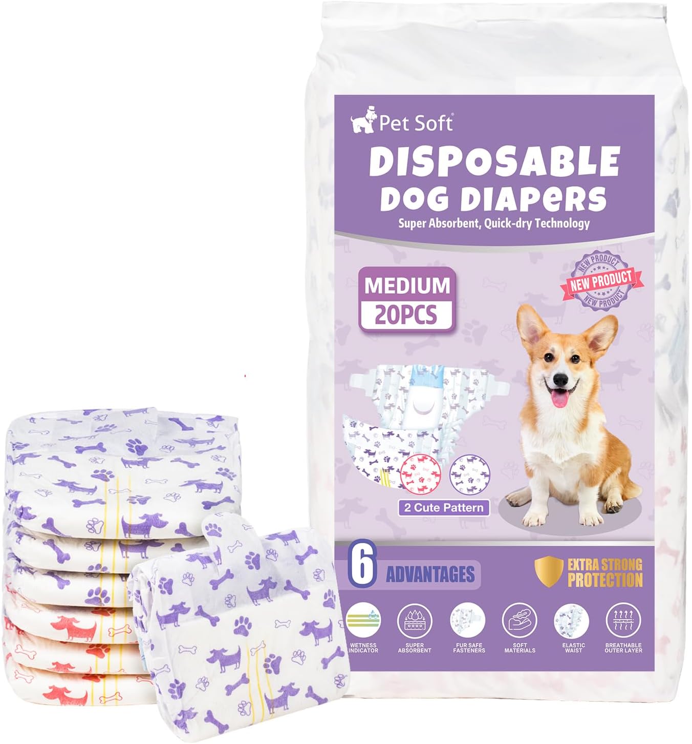 Pet Soft Dog Nappies Female, 20 Count Disposable Dog Period Season Pants, Super...