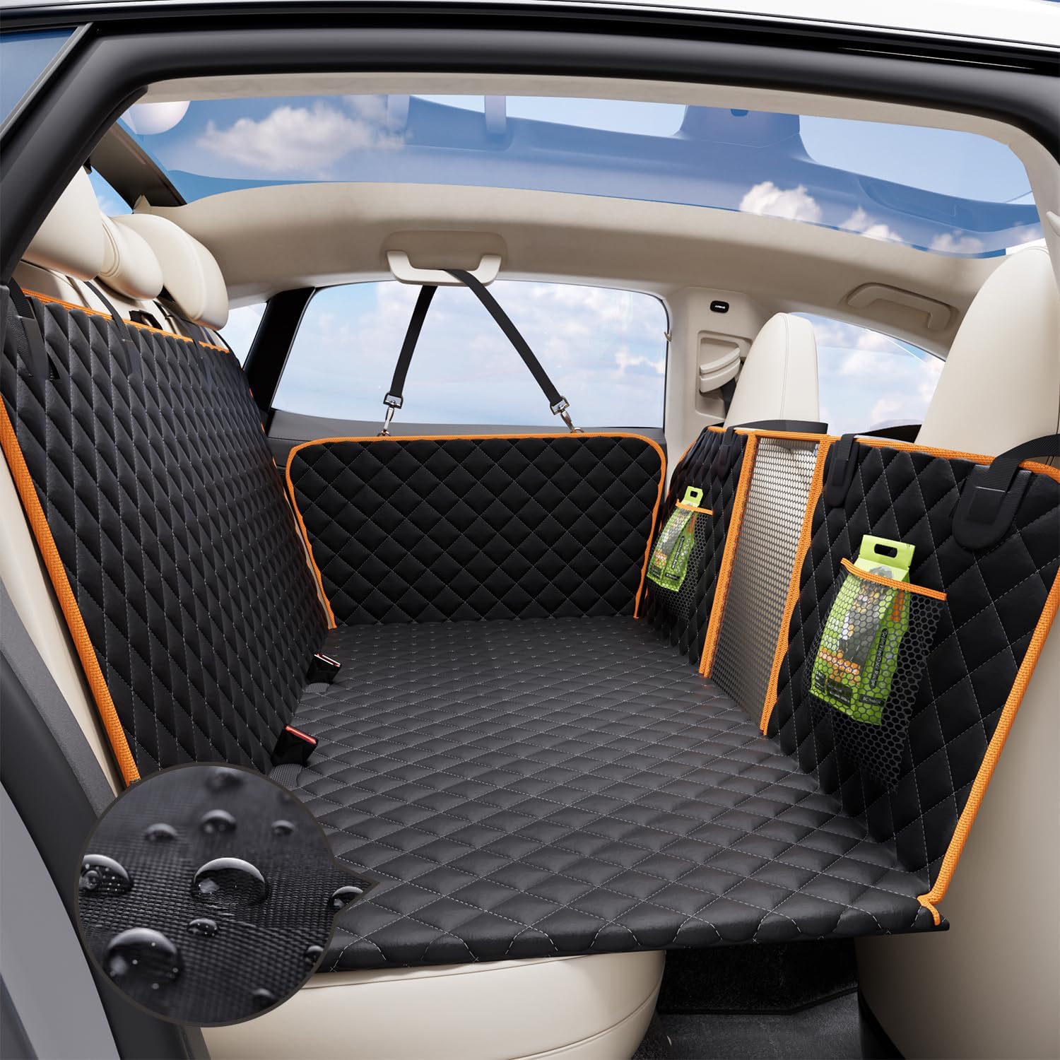 Hard Bottom Holds 420LBS, Dog Car Seat Cover for Back Seat, Back Seat Extender f...