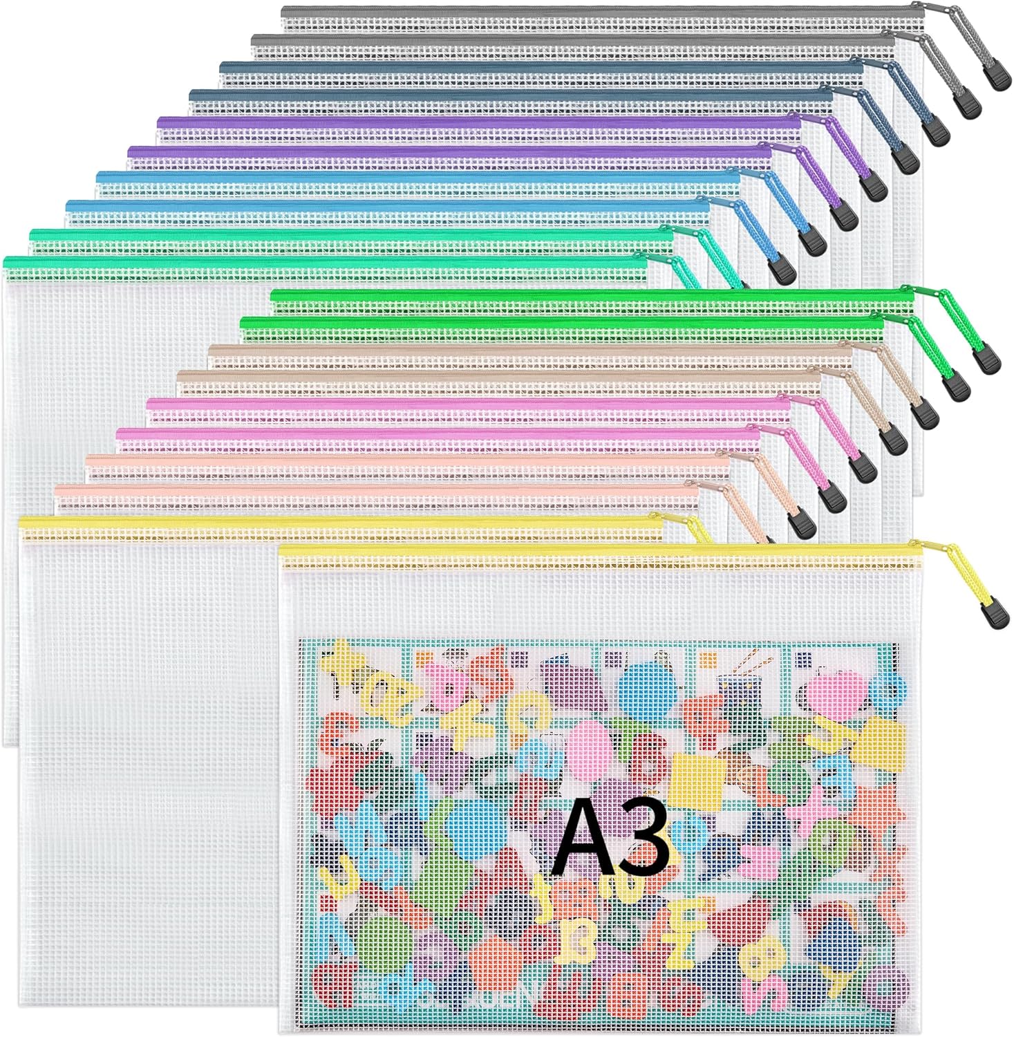 JARLINK 20PCS Mesh Zipper Pouch Bags, A3 Puzzle Bags with Zipper, Waterproof Zip...